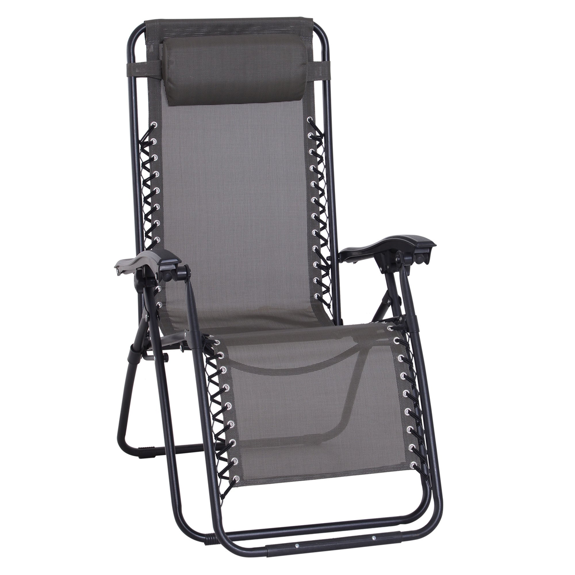 Outsunny Zero Gravity Reclining Chair, Outdoor Folding Sun Lounger with Head Pillow for Patio, Grey