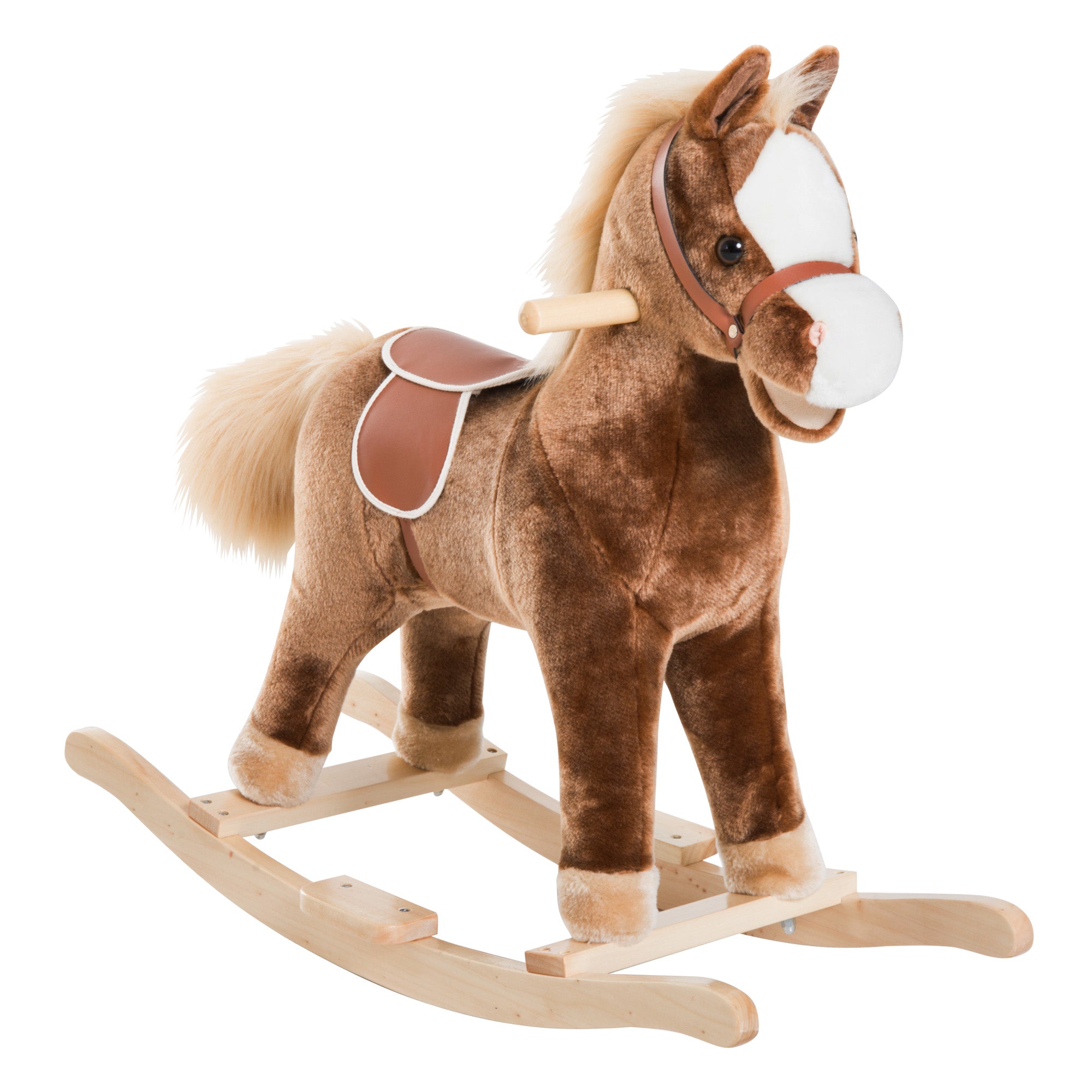 HOMCOM Kids Plush Rocking Horse, Soft Fabric, Traditional Toy with a Modern Twist, Rich Brown