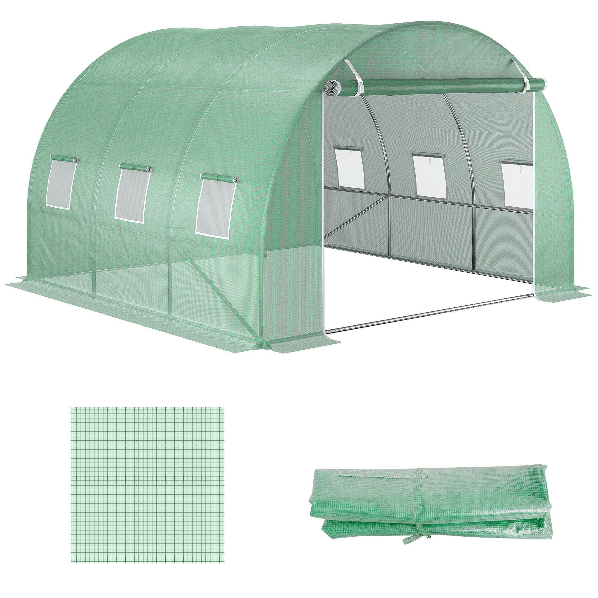 Outsunny 3 x 3 x 2m Greenhouse Replacement Cover ONLY Winter Garden Plant PE Cover for Tunnel Walk-in Greenhouse with Roll-up Windows