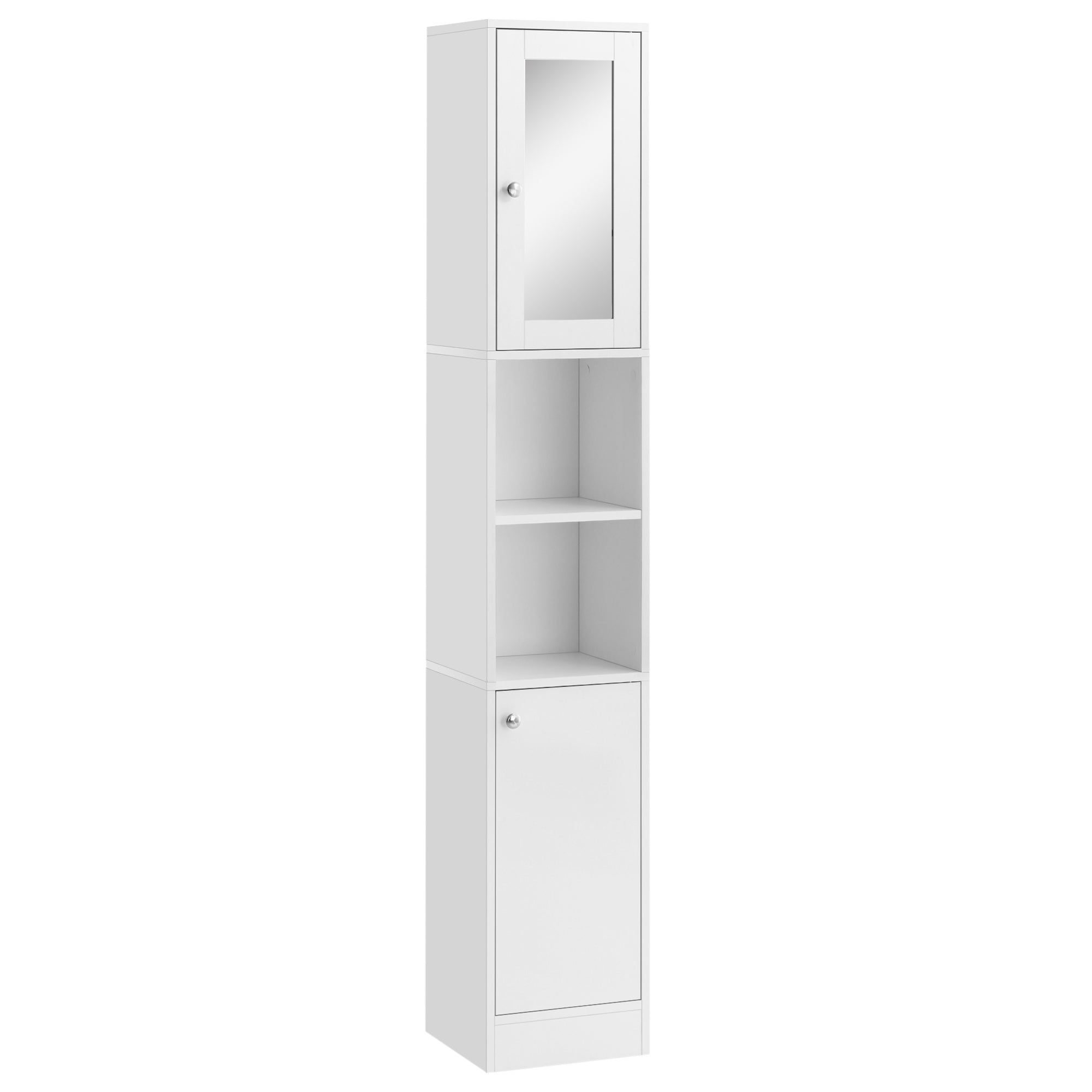 HOMCOM Freestanding Tall Bathroom Cabinet with Mirror Door, Adjustable Shelf Floor Storage Tallboy Unit, White