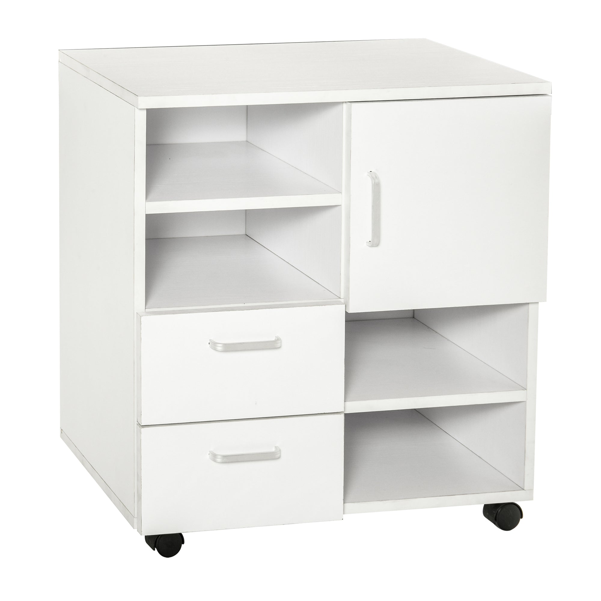 HOMCOM Mobile Storage Cabinet Sideboard Cupboard with Drawers 4 Shelves Lockable Wheels White