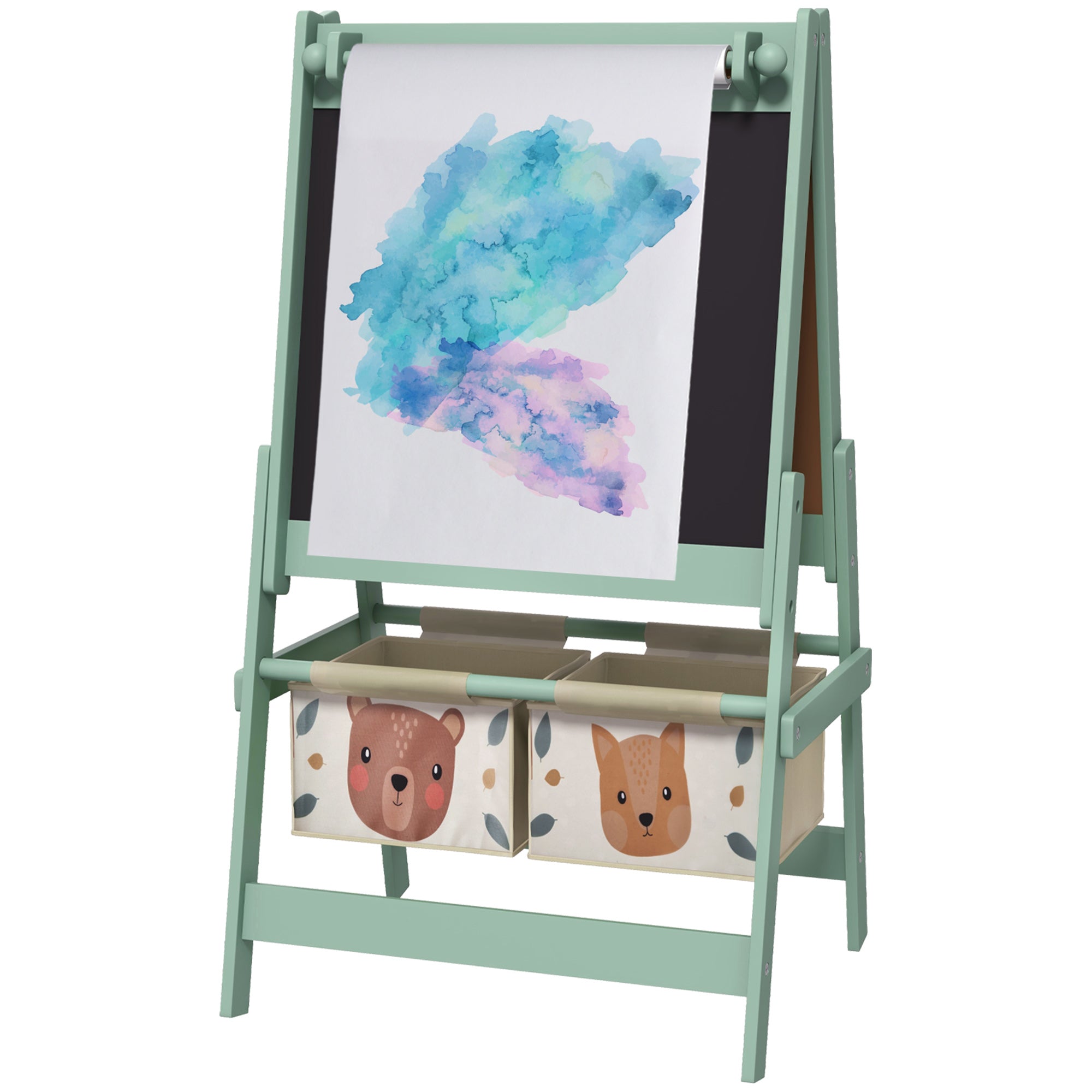 AIYAPLAY Three-In-One Kids Easel with Paper Roll, Art Easel, with Storage - Green