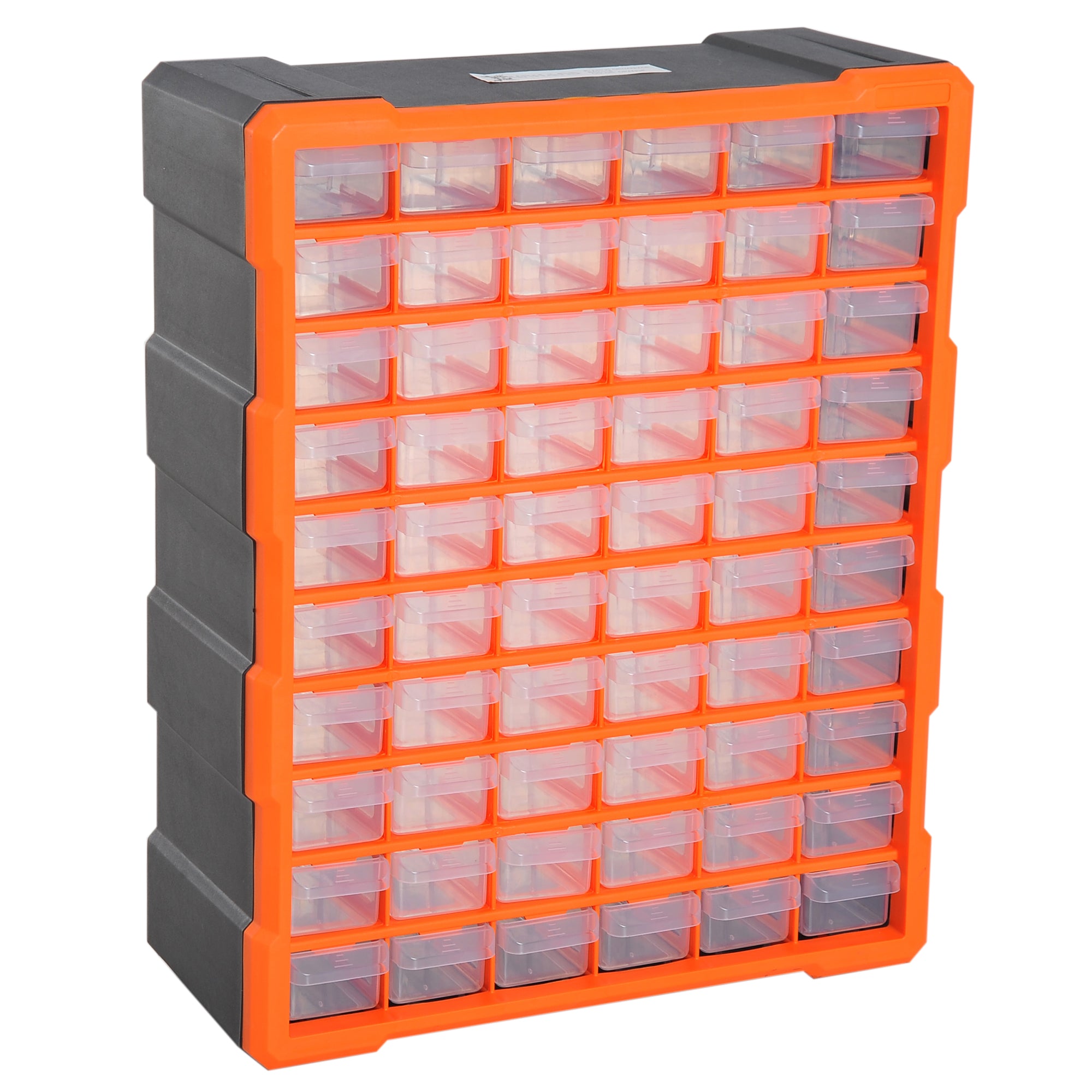 DURHAND Wall-Mounted Marvel: 60-Drawer Cabinet for Meticulous Organisation, Garage & Workshop Essential, Clear Orange