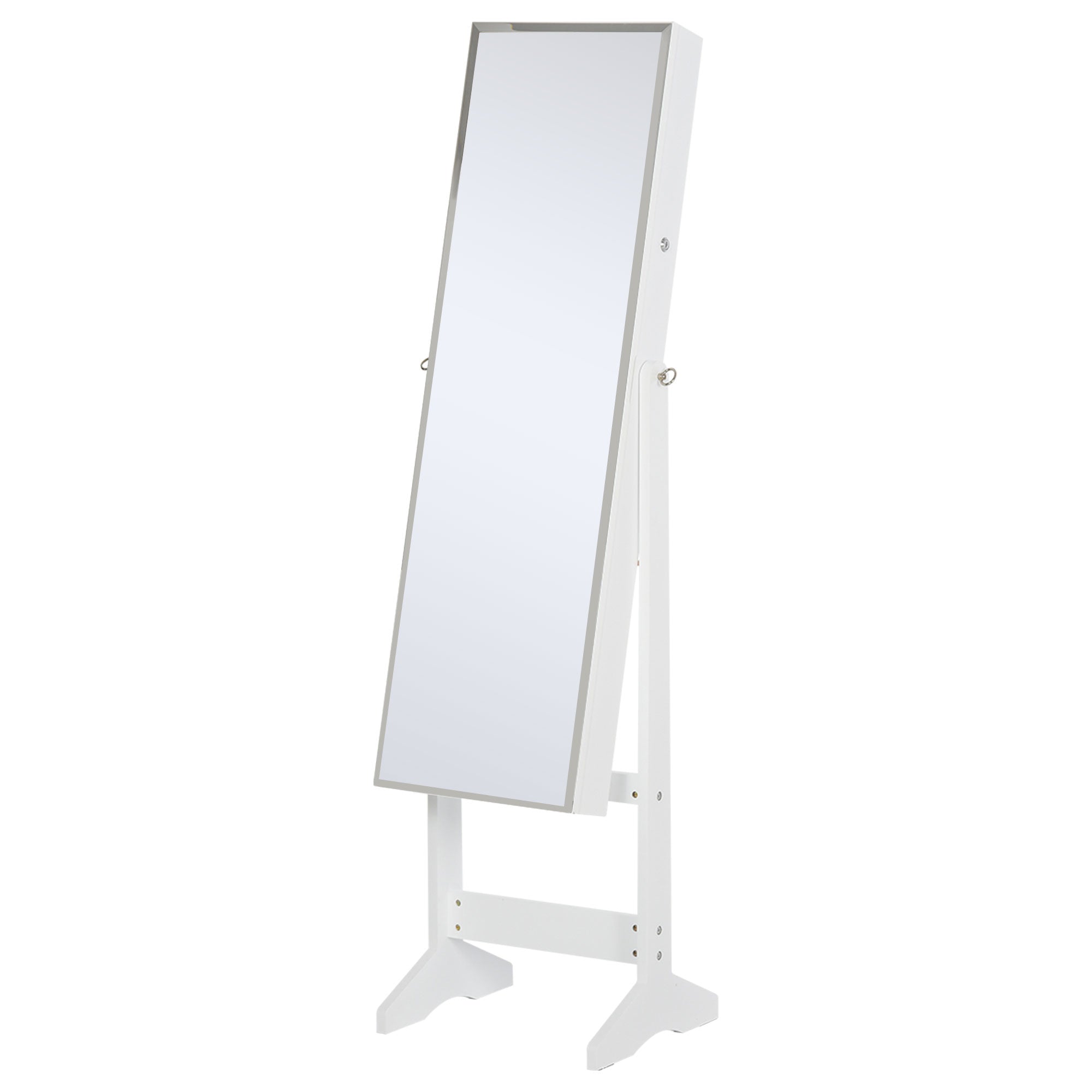 HOMCOM Jewelry Cabinet Standing Mirror Full Length Makeup Lockable Armoire Storage Organizer White