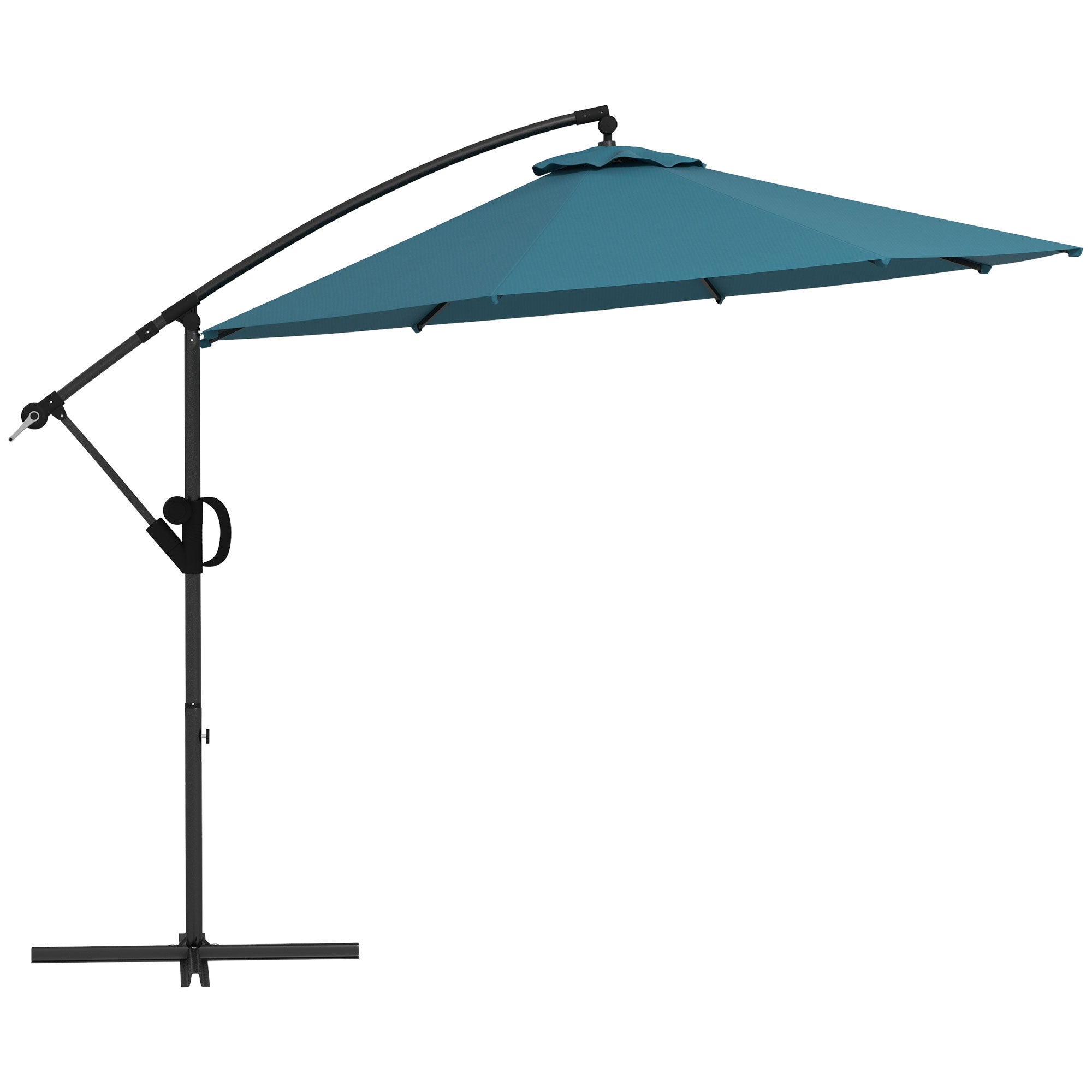 Outsunny Cantilever Parasol 3(m) with Cross Base, Banana Umbrella with Crank Handle, Tilt & 8 Ribs, Blue