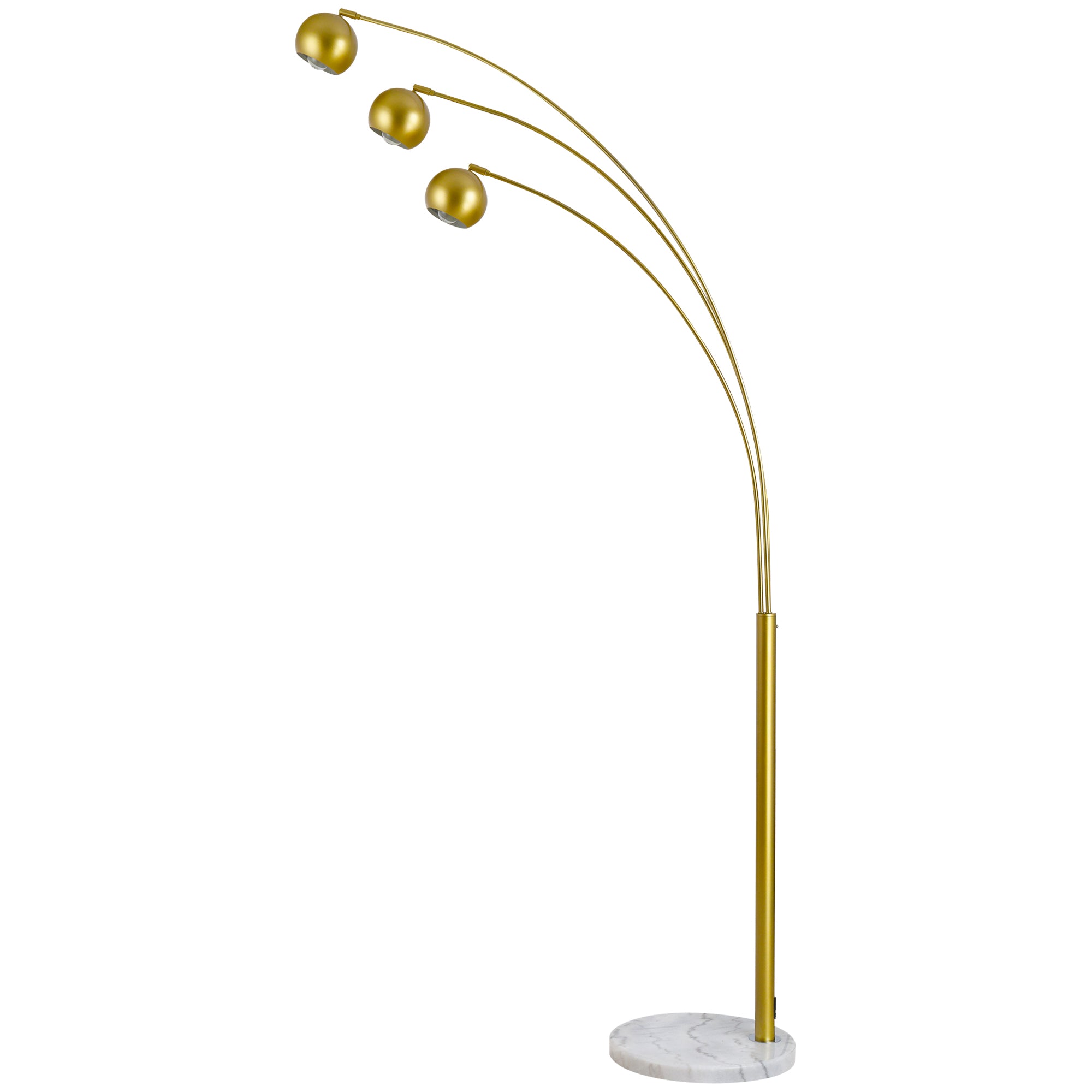 HOMCOM 3-Branch Futuristic Floor Lamp Metal Frame Multi-Light Shade Adjustable Rotating w/ Marble Base, 198cm, Gold