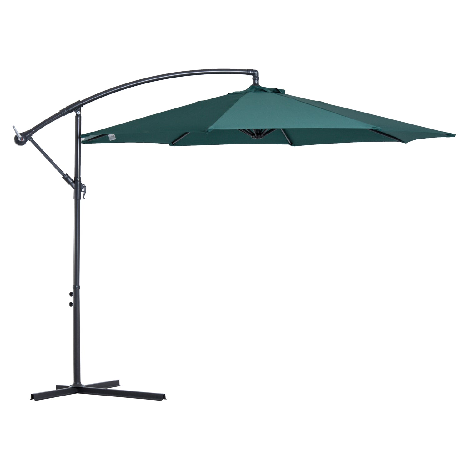 Outsunny Cantilever Canopy: 3m Banana Hanging Parasol with Crank Handle, 8 Ribs & Cross Base, Outdoor Dark Green Sun Shade