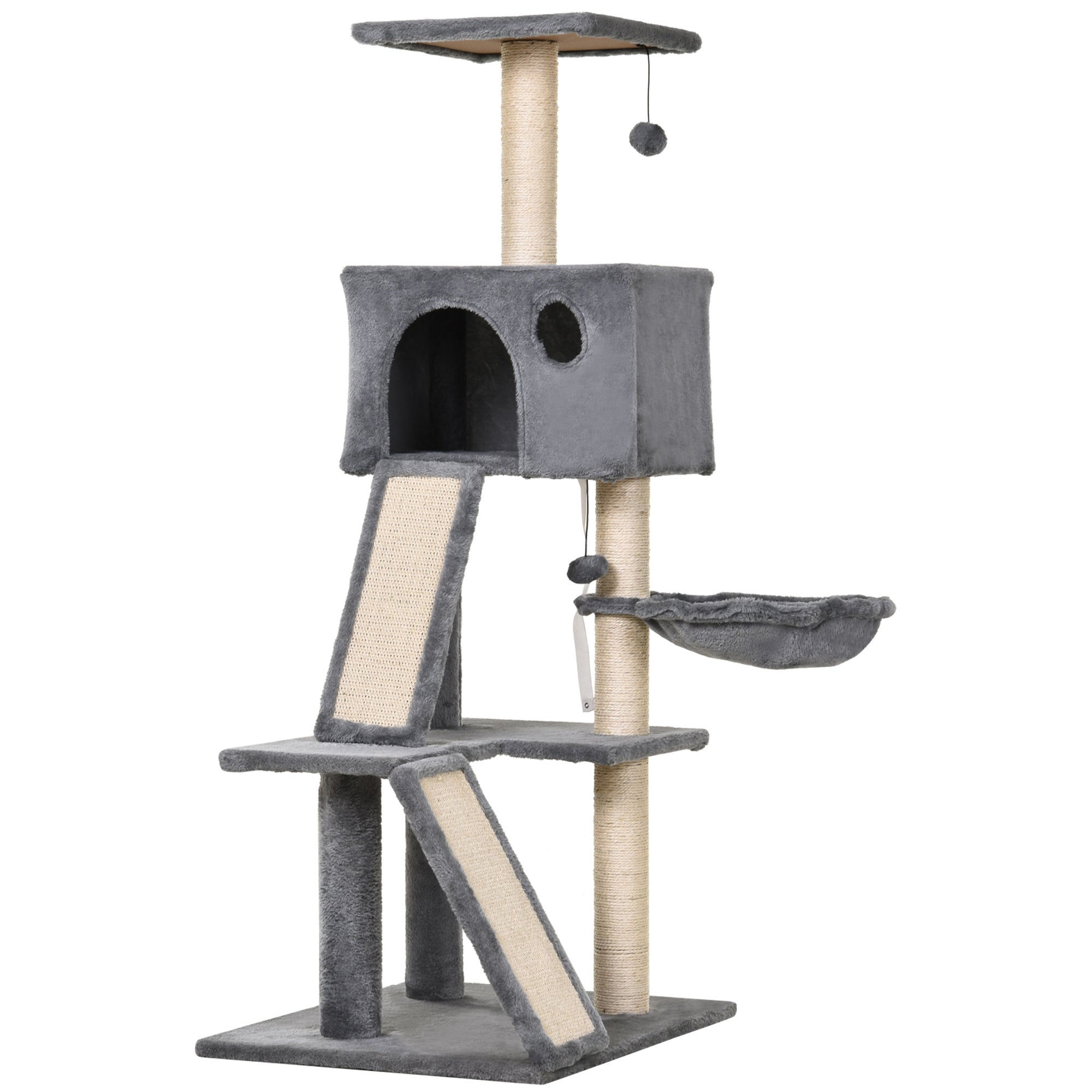 PawHut Cat Tree Tower, 51" Activity Centre with Condo, Scratching Posts, Ladders, Toys, Ideal for Climbing, Relaxing & Playing