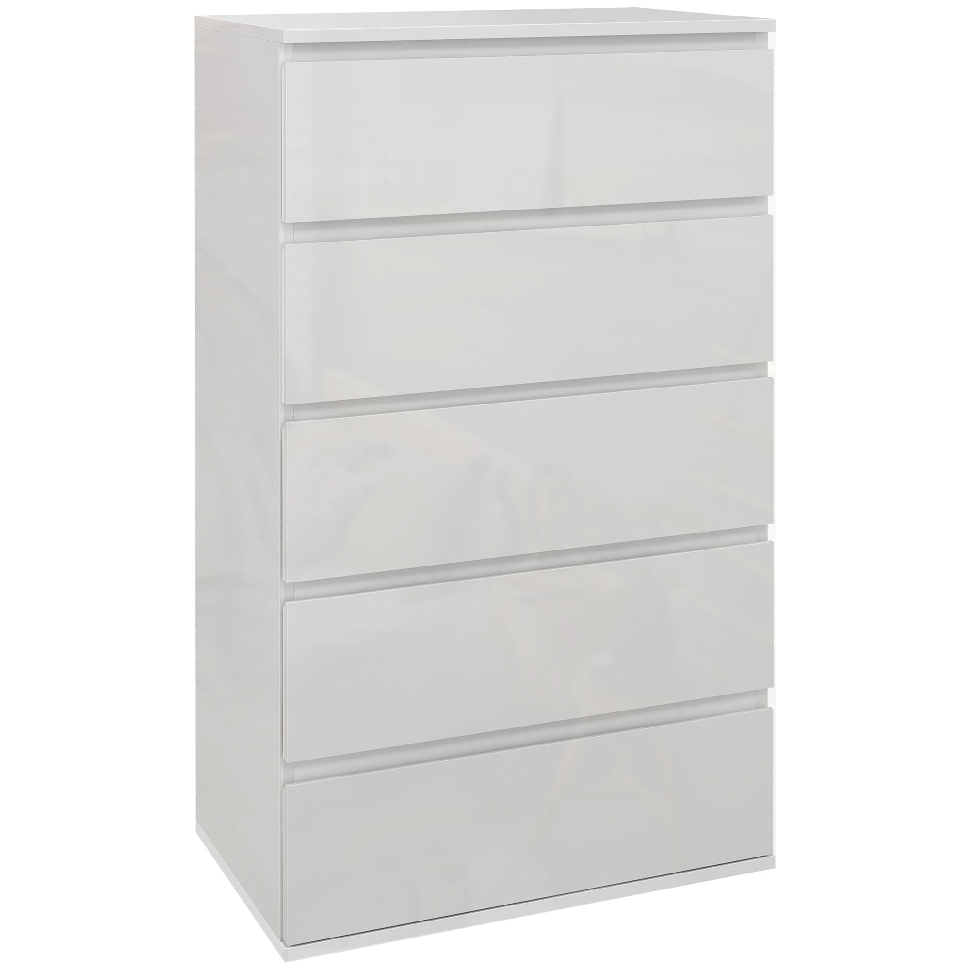 HOMCOM High-Gloss Chest: 5-Drawer Modern Storage Cabinet in Sleek White for Bedrooms