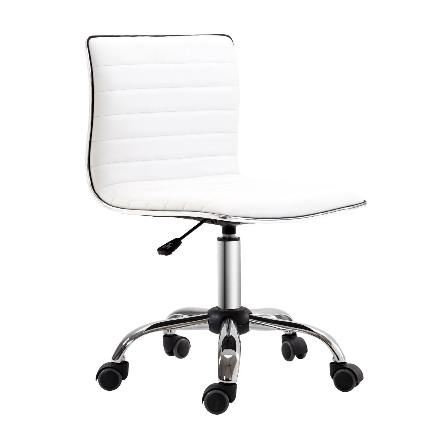 HOMCOM Adjustable Swivel Office Chair with Armless Mid-Back in PU Leather and Chrome Base - White