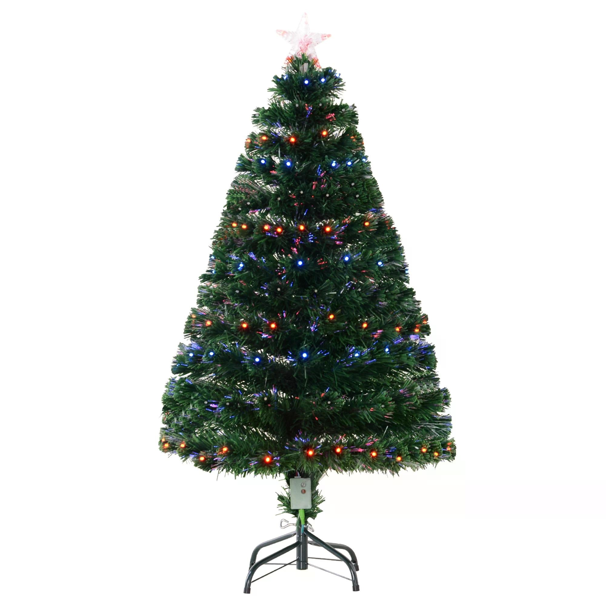 HOMCOM 4ft Pre Lit Christmas Tree Artificial Tree with Multi-Coloured Fiber Optic LED Light(4ft (120cm))