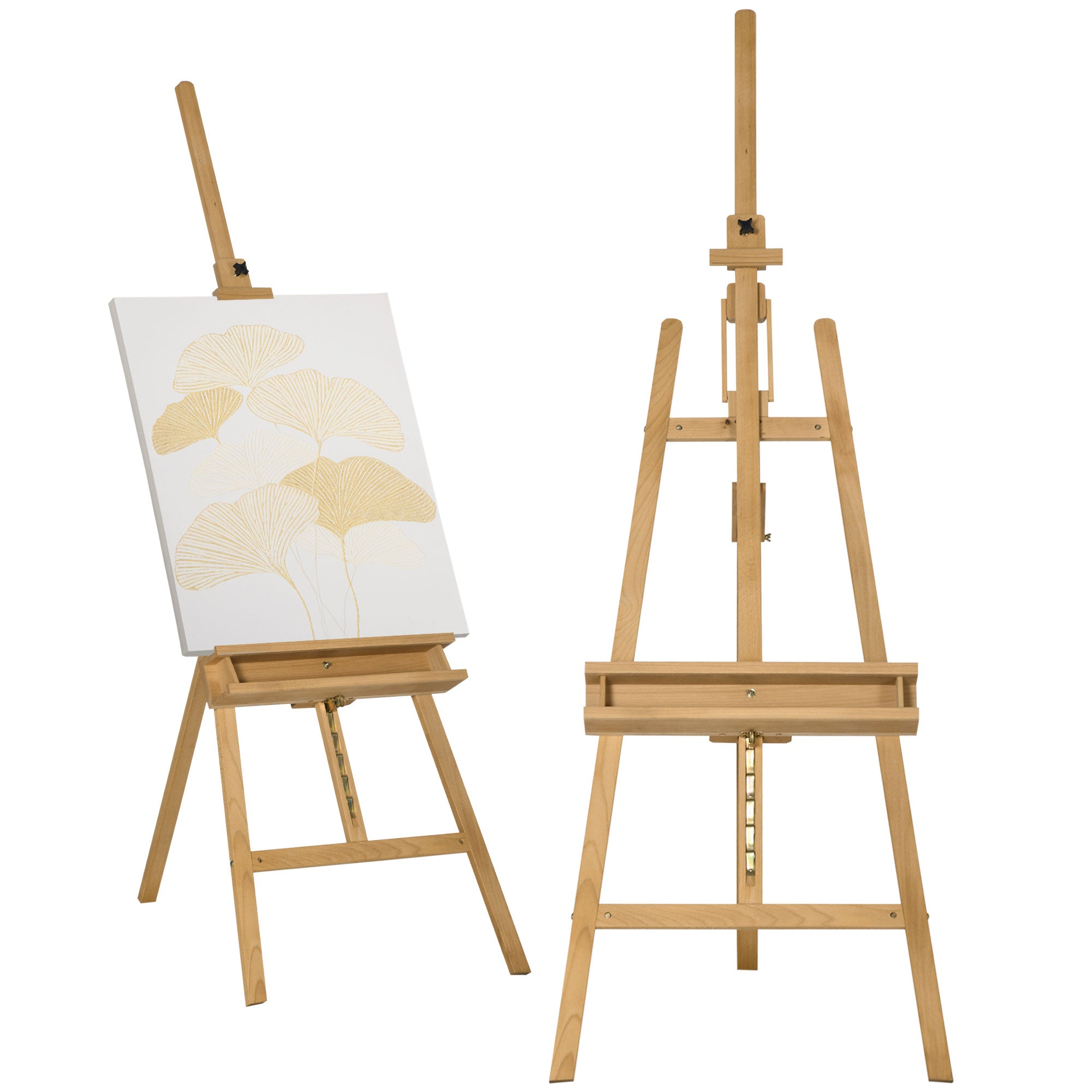 Vinsetto Artist Easel Stand for Wedding Sign w/ Brush Holder, Beech Wood A-Frame Tripod Studio Easel, Portable Adjustable Art Stand, up to 120cm