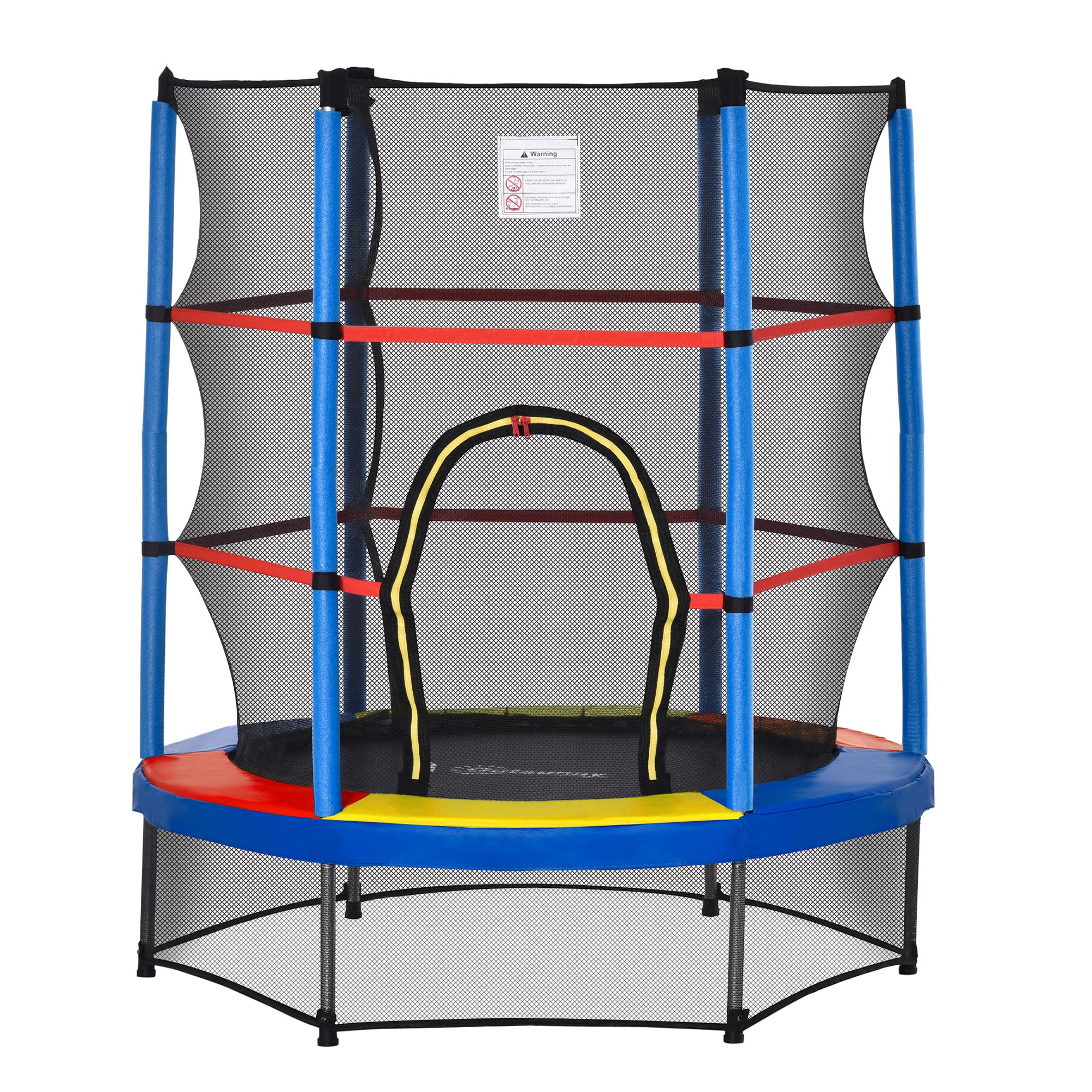 HOMCOM 5.2FT/63 Inch Kids Trampoline with Enclosure Net Steel Frame Indoor Round Bouncer Rebounder Age 3 to 6 Years Old Multi-color