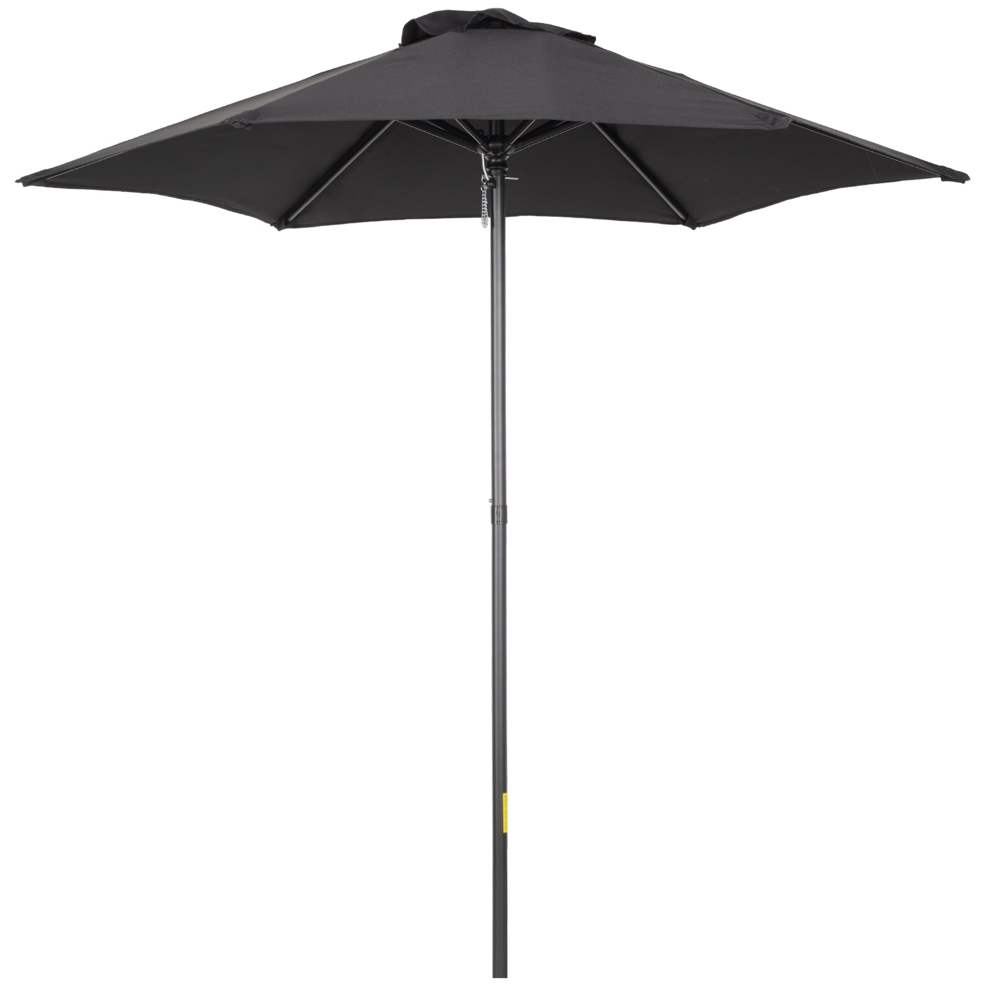 Outsunny Black Patio Parasol: 6-Rib Outdoor Sun Shade for Balcony & Garden, 2M