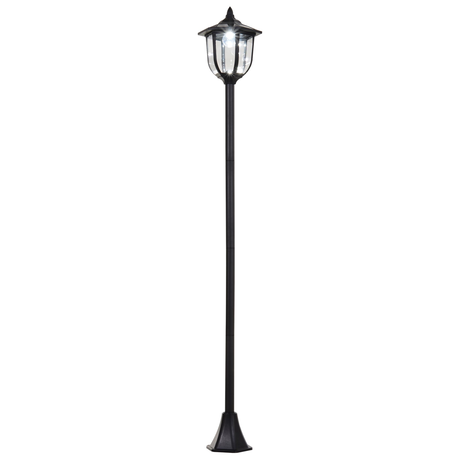 Outsunny 1.77m Tall Free-Standing ABS Garden Solar LED Lamp Post Black