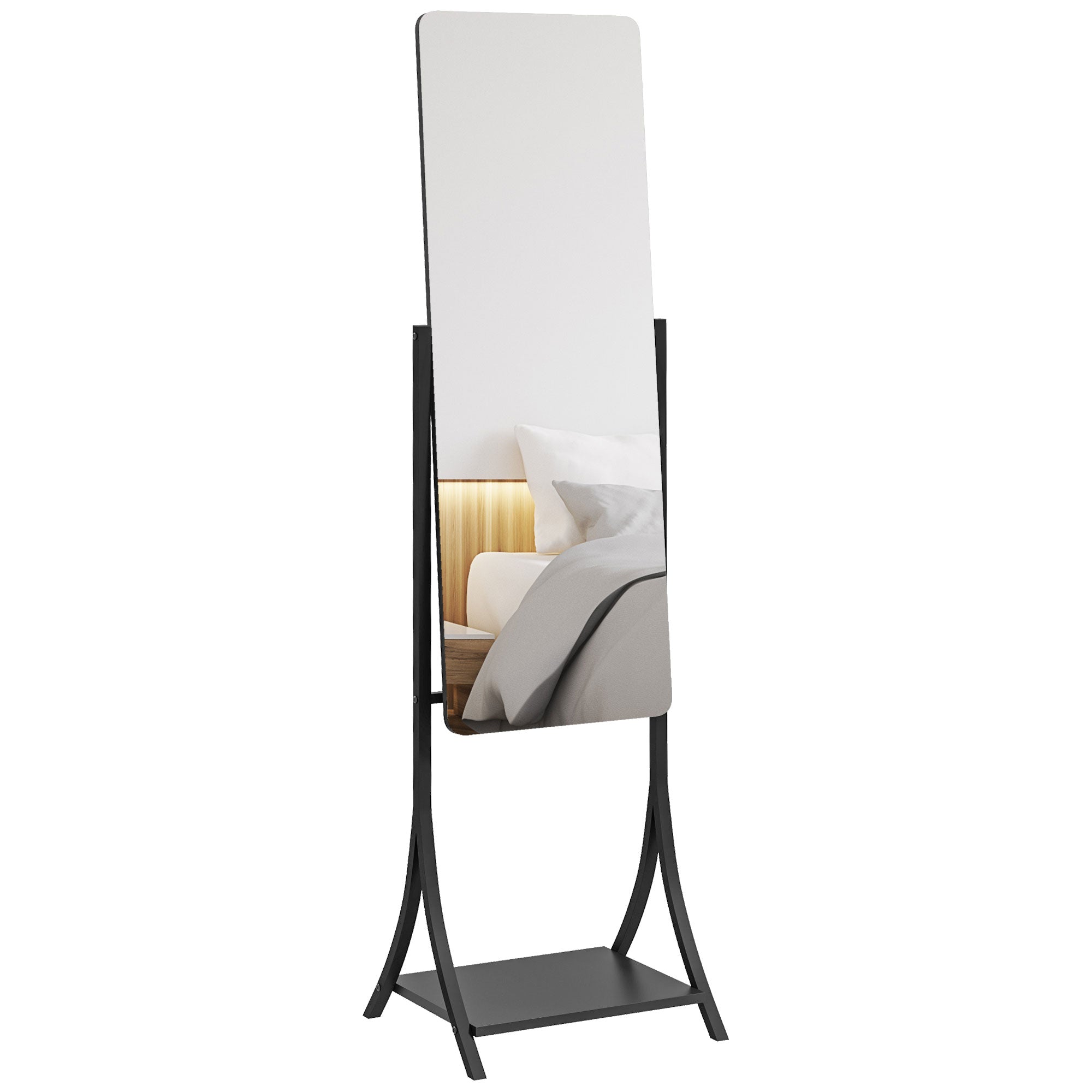 HOMCOM Free Standing Full-Length Mirror with Storage Shelf, Adjustable Angle for Living Room, Bedroom, Hallway