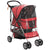 PawHut Small Dog Stroller with Rain Cover, Folding Pet Buggy with Cup Holder, Storage Basket & Reflective Strips, Red