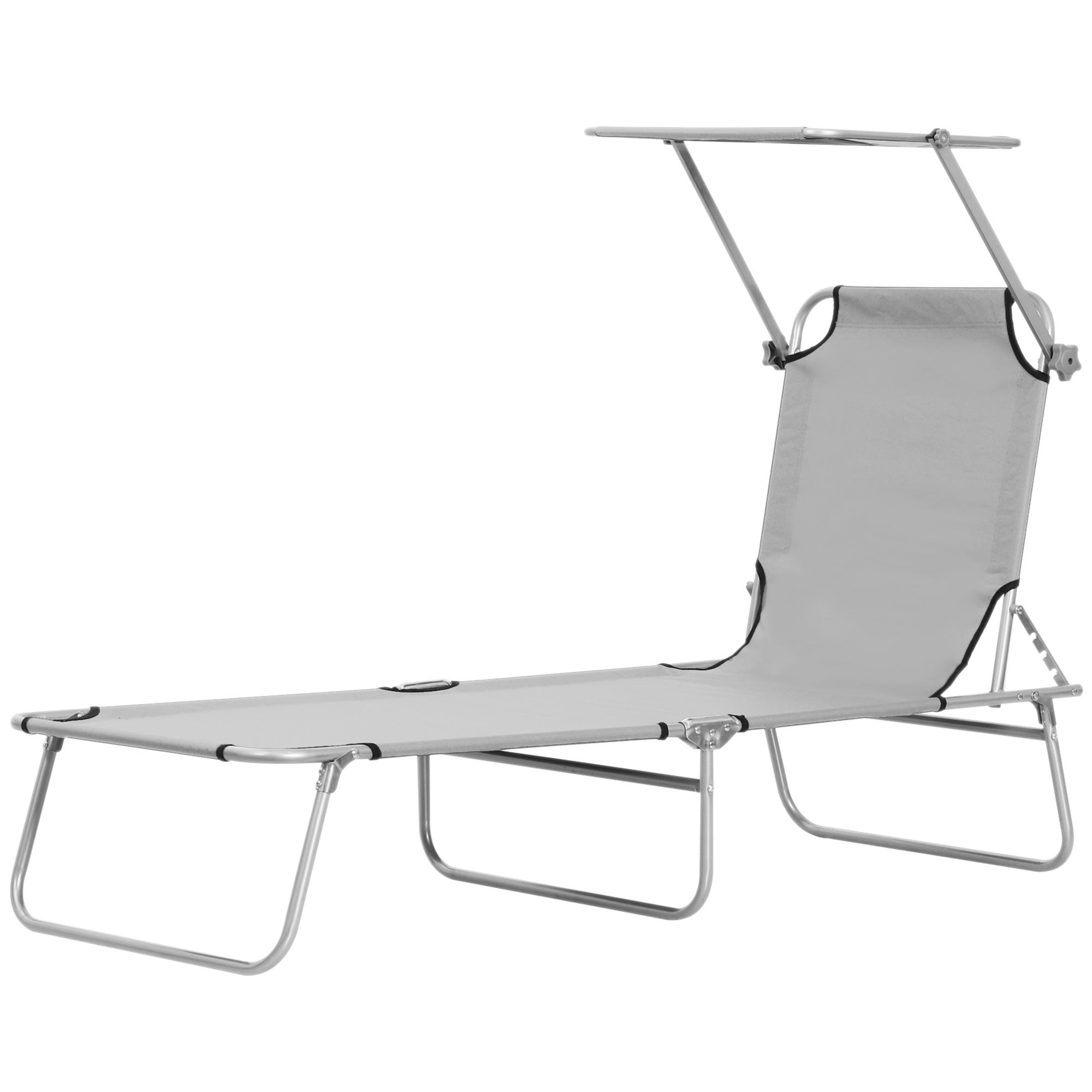 Outsunny Folding Recliner Chair with Adjustable Back and Sun Shade, Perfect for Outdoor Patio & Garden, Light Grey