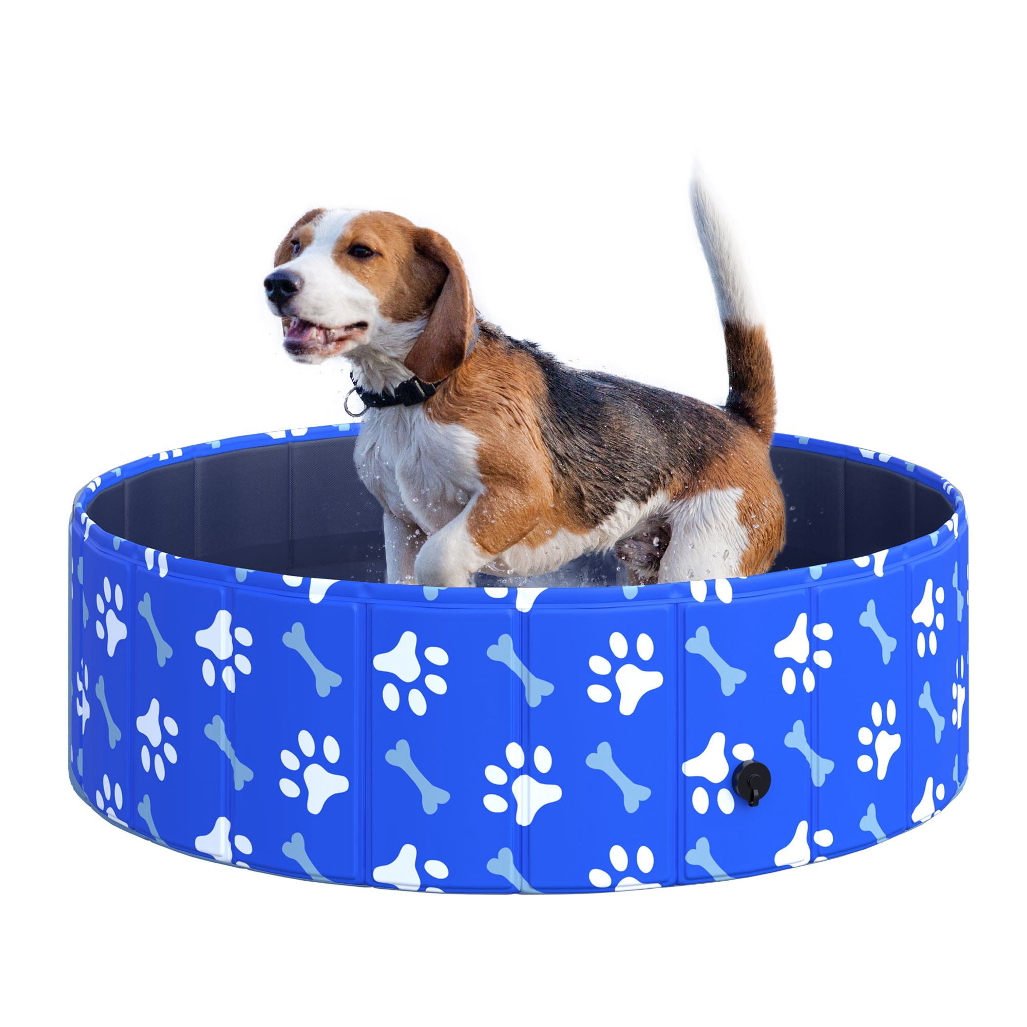 PawHut Dog Swimming Pool, Foldable Pet Bathing Tub, Indoor/Outdoor Shower Pool for Dogs and Cats, 100 鑴?30H cm, Small, Blue