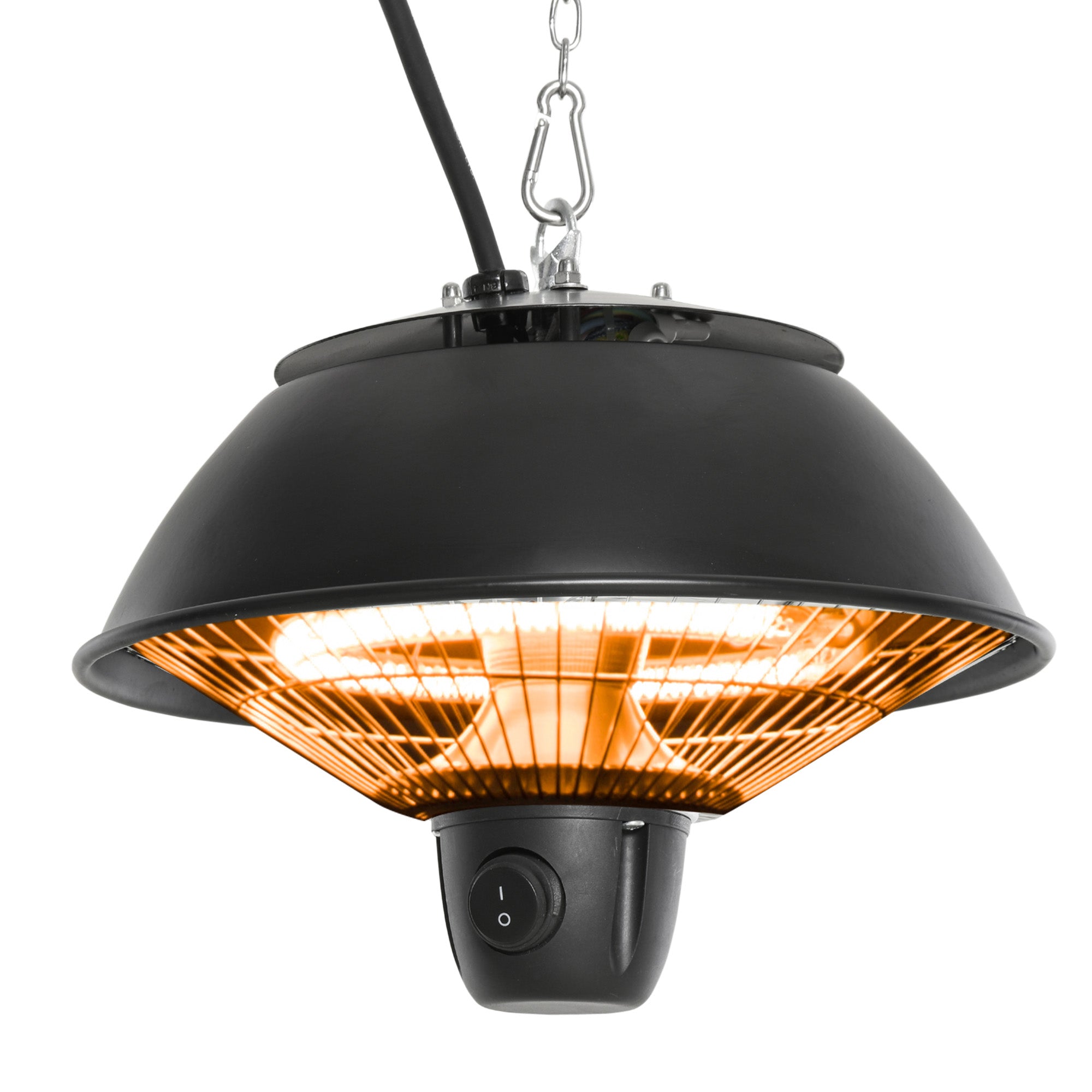 Outsunny Electric Heater, 600W Ceiling Hanging Halogen Light, with Adjustable Hook Chain, Black Aluminium Frame