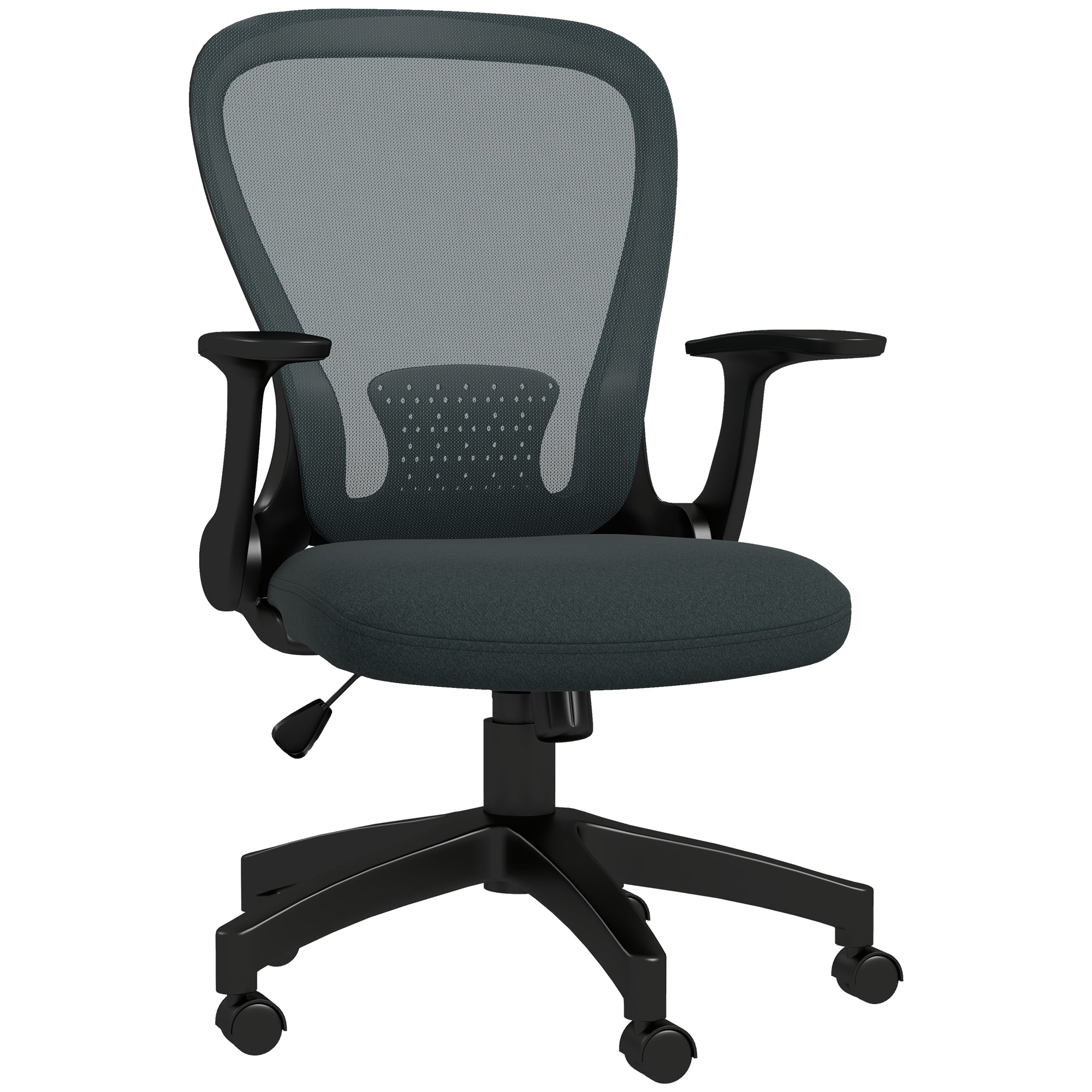 Vinsetto Ergonomic Office Chair: Mesh Design with Flip-up Armrests, Lumbar Support & Swivel Wheels, Grey