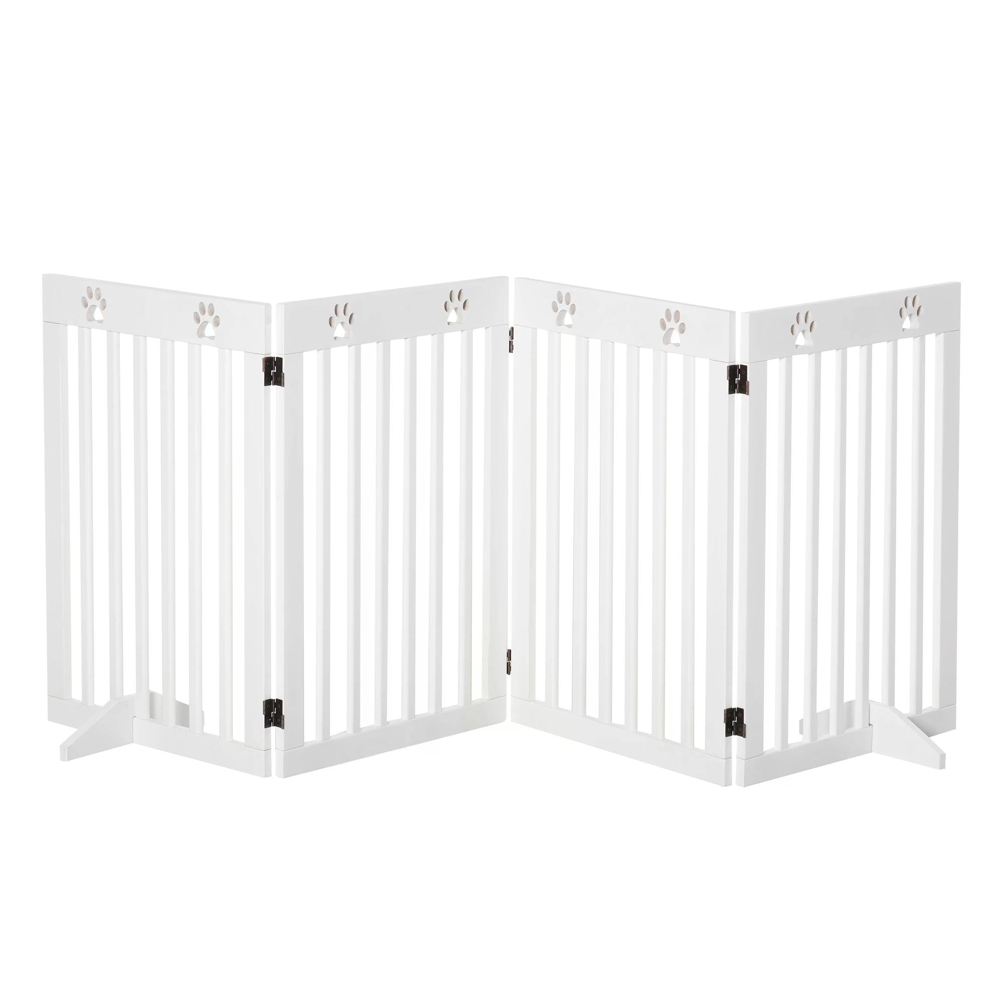 PawHut Foldable Wooden Pet Barrier: 4-Panel Safeguard for Doorways & Stairs, White