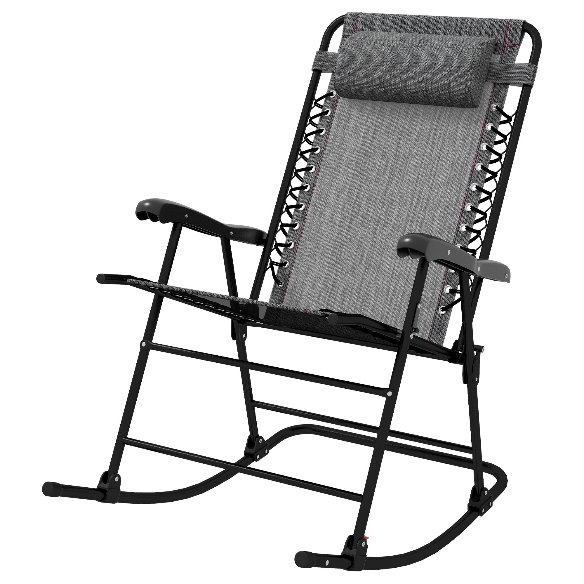 Outsunny Folding Rocking Chair Outdoor Portable Zero Gravity Chair w/ Headrest Grey