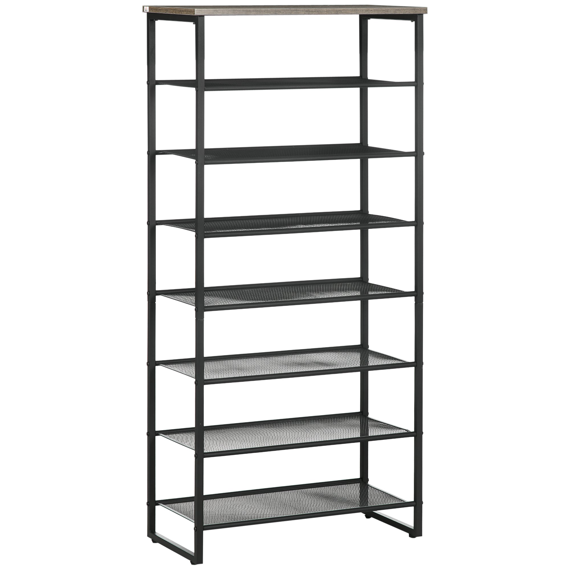 HOMCOM 8-Tier Mesh Shelves Shoe Rack, Free Standing Storage Organizer for 21-24 Pairs, Entryway Stand, Black and Grey