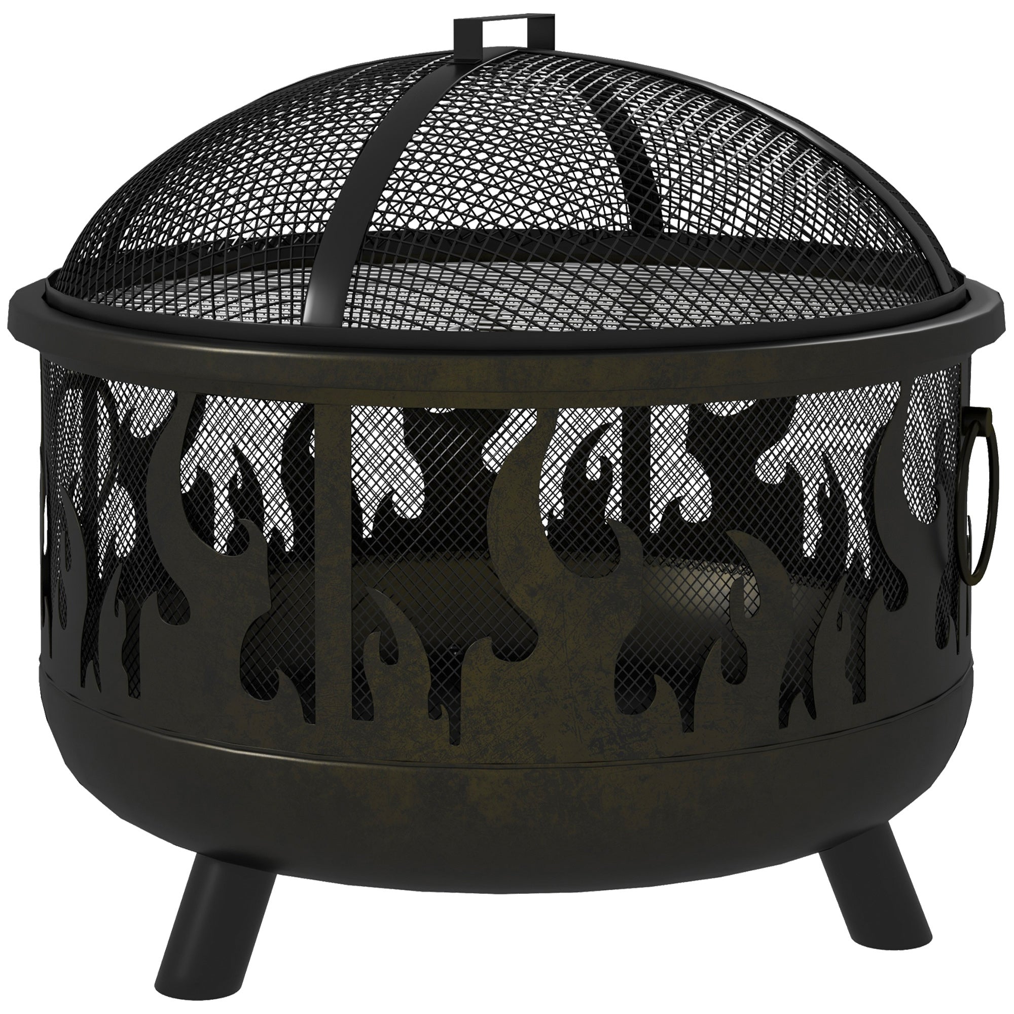 Outsunny Fire Pit Bowl: 2-In-1 Metal Round Firepit with Lid, Grill, Poker for Camping, BBQ, Bonfires, Black