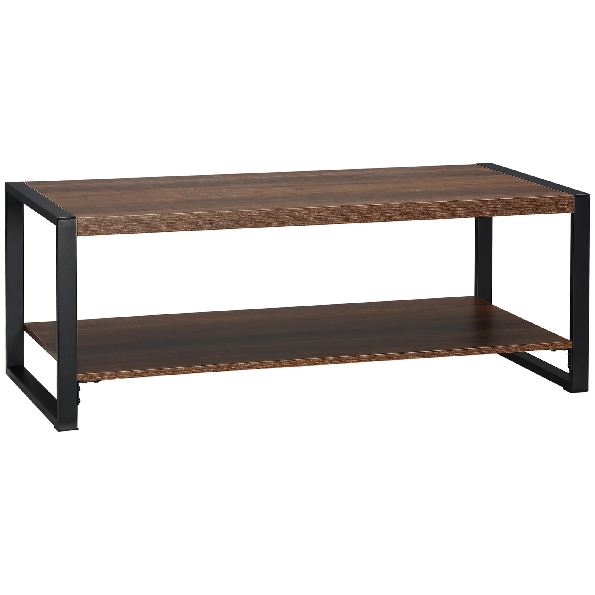 HOMCOM Industrial Coffee Table with Shelf and Steel Frame for Living Room,120cmx60cmx45cm, Natural