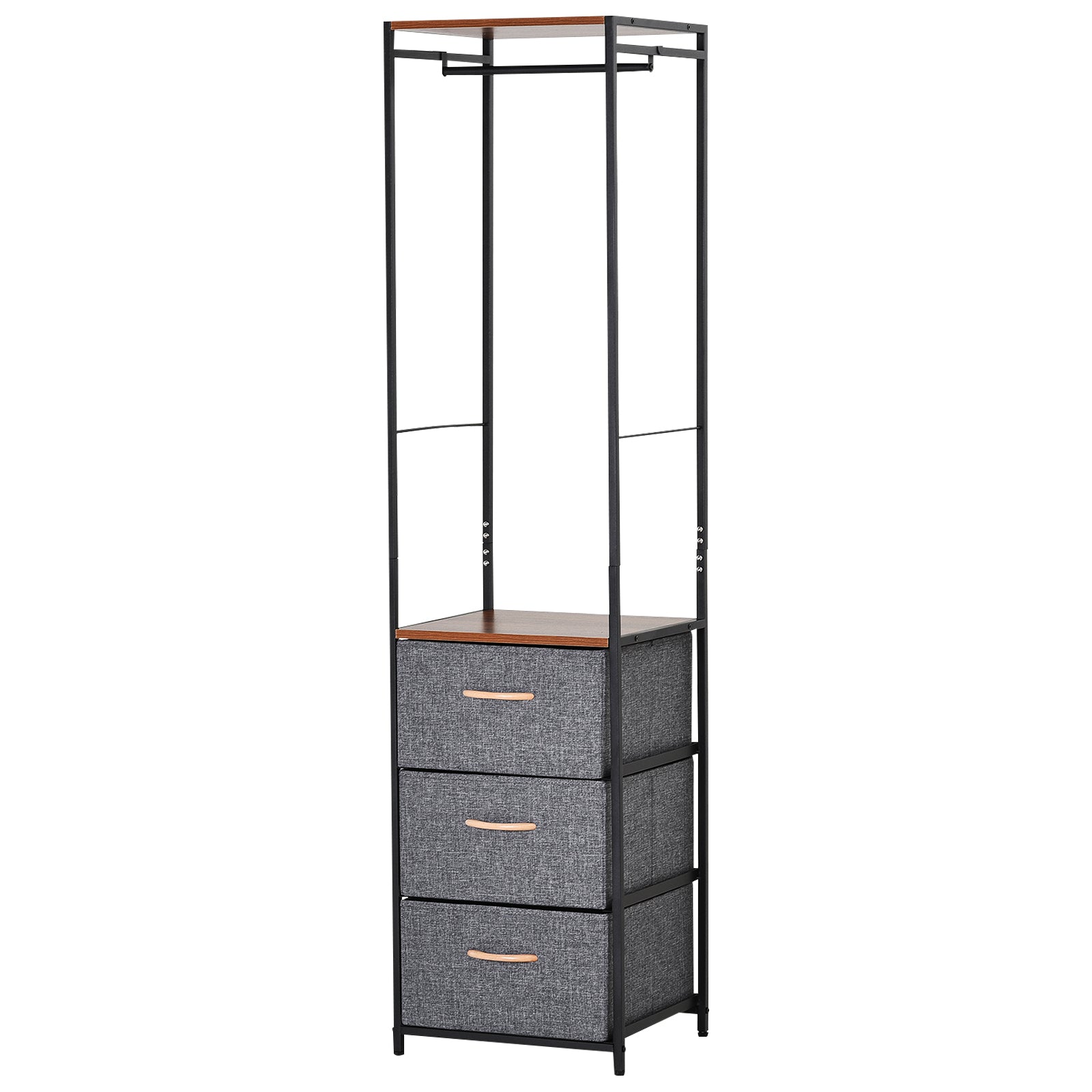 HOMCOM Hallway Storage: Bedroom Chest of Drawers with Coat Rack, Steel Frame, 3 Drawers, Black/Brown