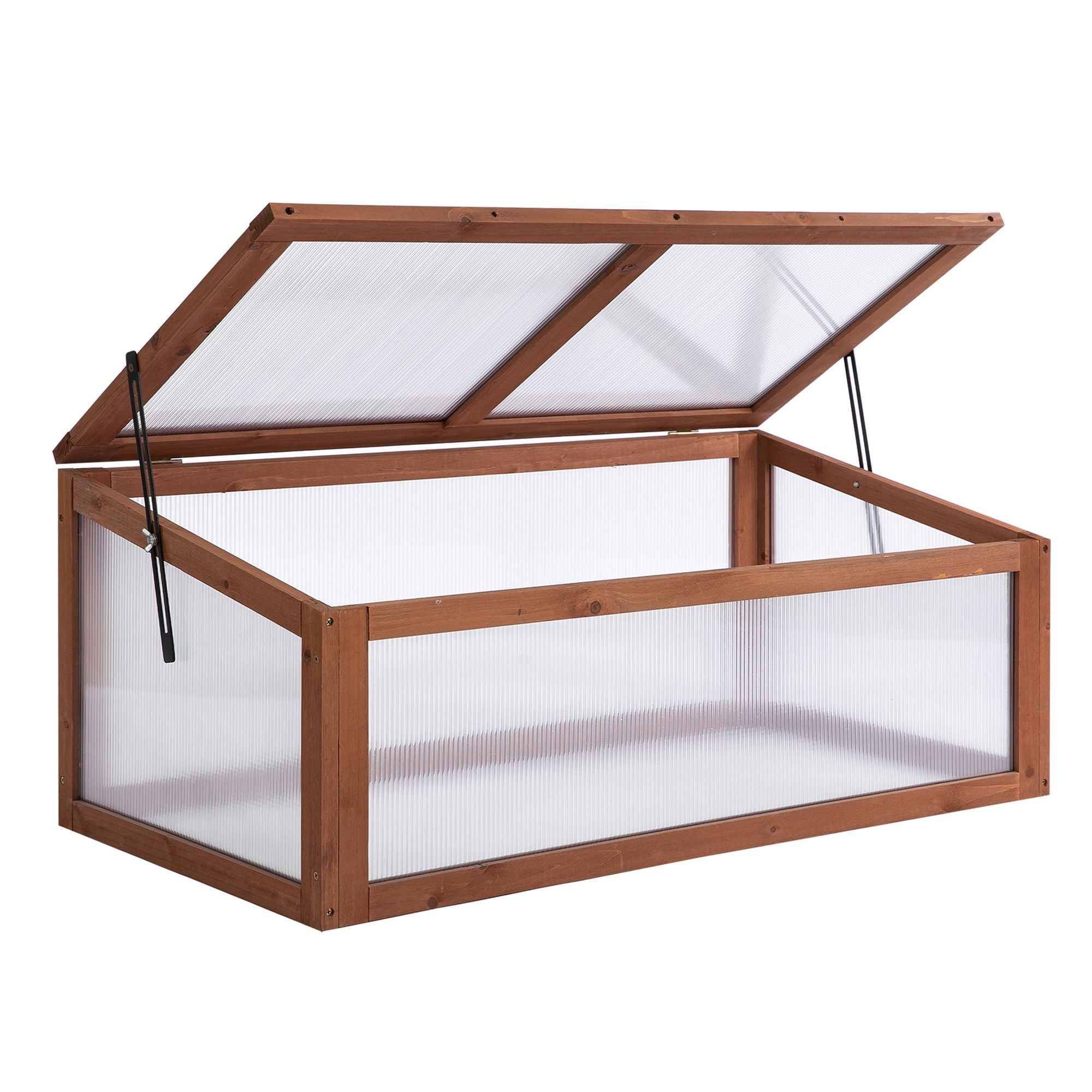 Outsunny Wooden Framed Polycarbonate Cold Frame Greenhouse for Plants Outdoor with Openable & Tilted Top Cover, PC Board, Brown, 100 x 65 x 40cm