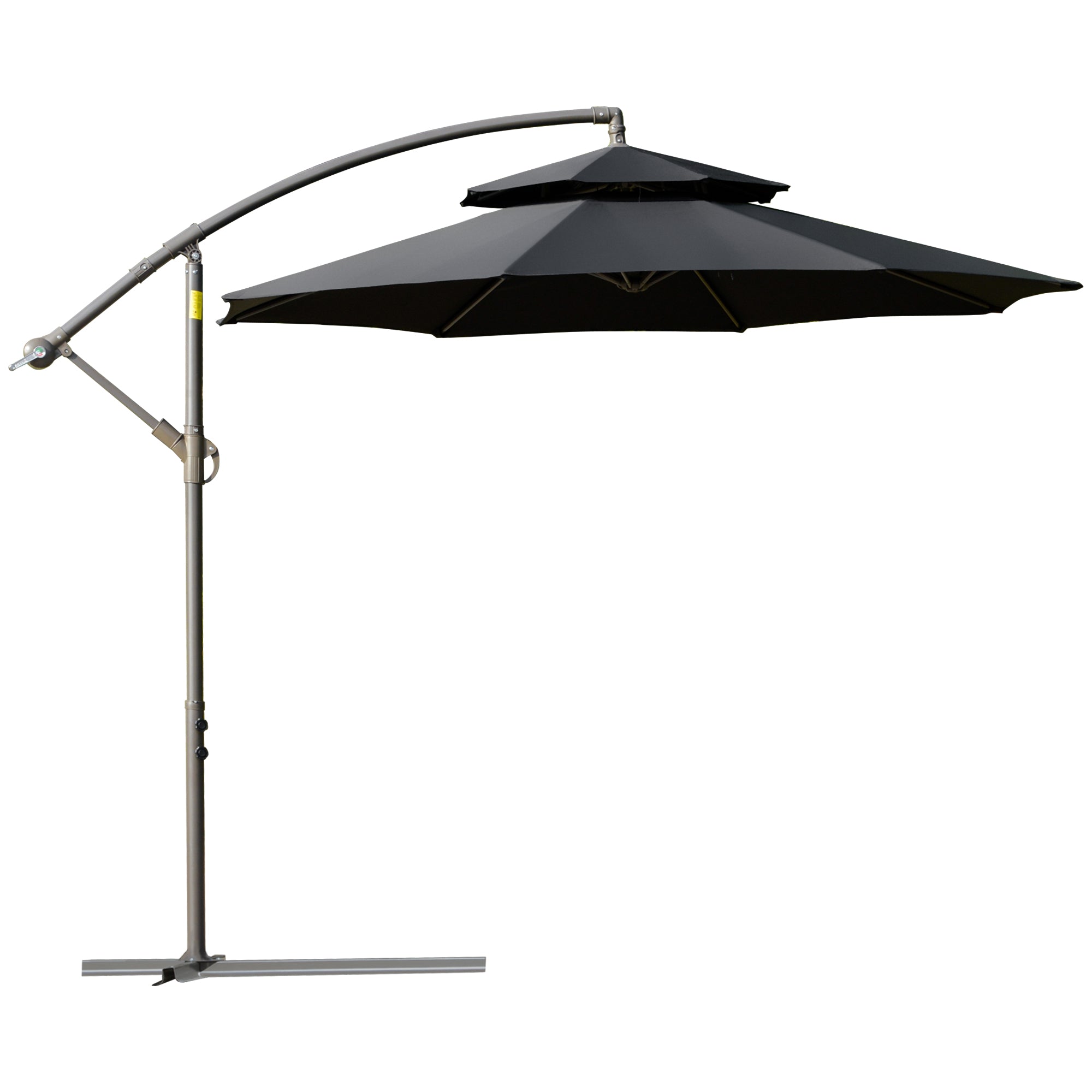 Outsunny Cantilever Parasol: 2.7m Banana Umbrella with Crank Handle, Double-Tier Canopy, Cross Base, Hanging Sun Shade, Black