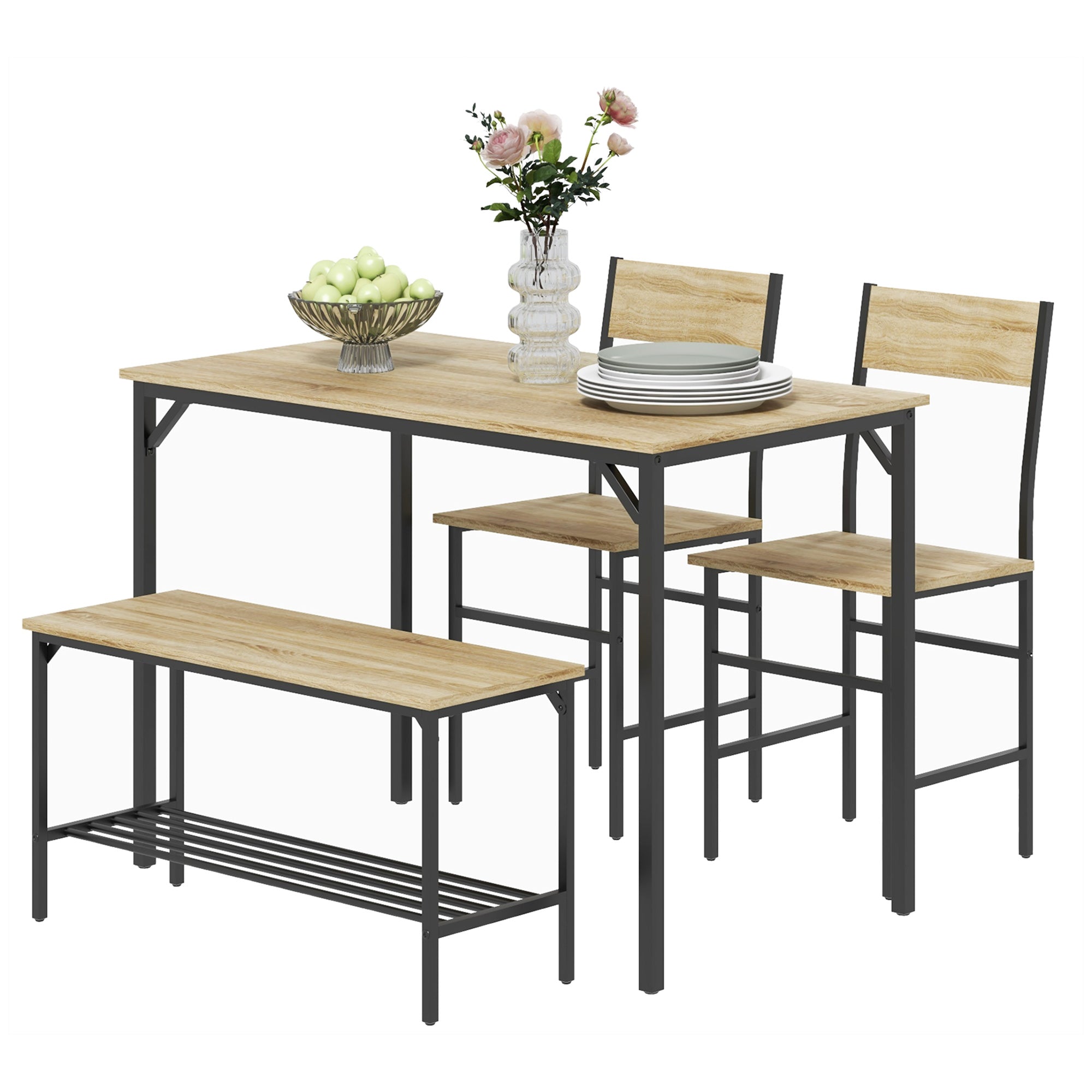 HOMCOM Four-Piece Dining Set, With Table, Chairs and Bench