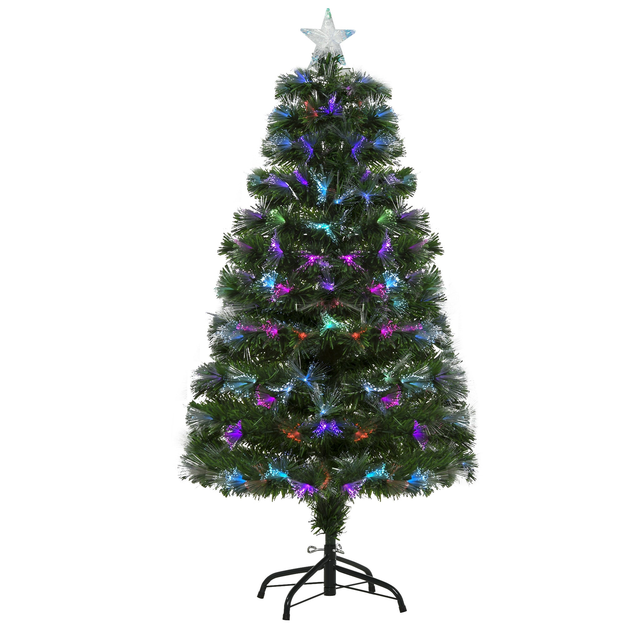 HOMCOM HOMCM 1.2m Tall Artificial Tree Fiber Optic Colorful LED Pre-Lit Holiday Home Christmas Decoration with Flash Mode, Green