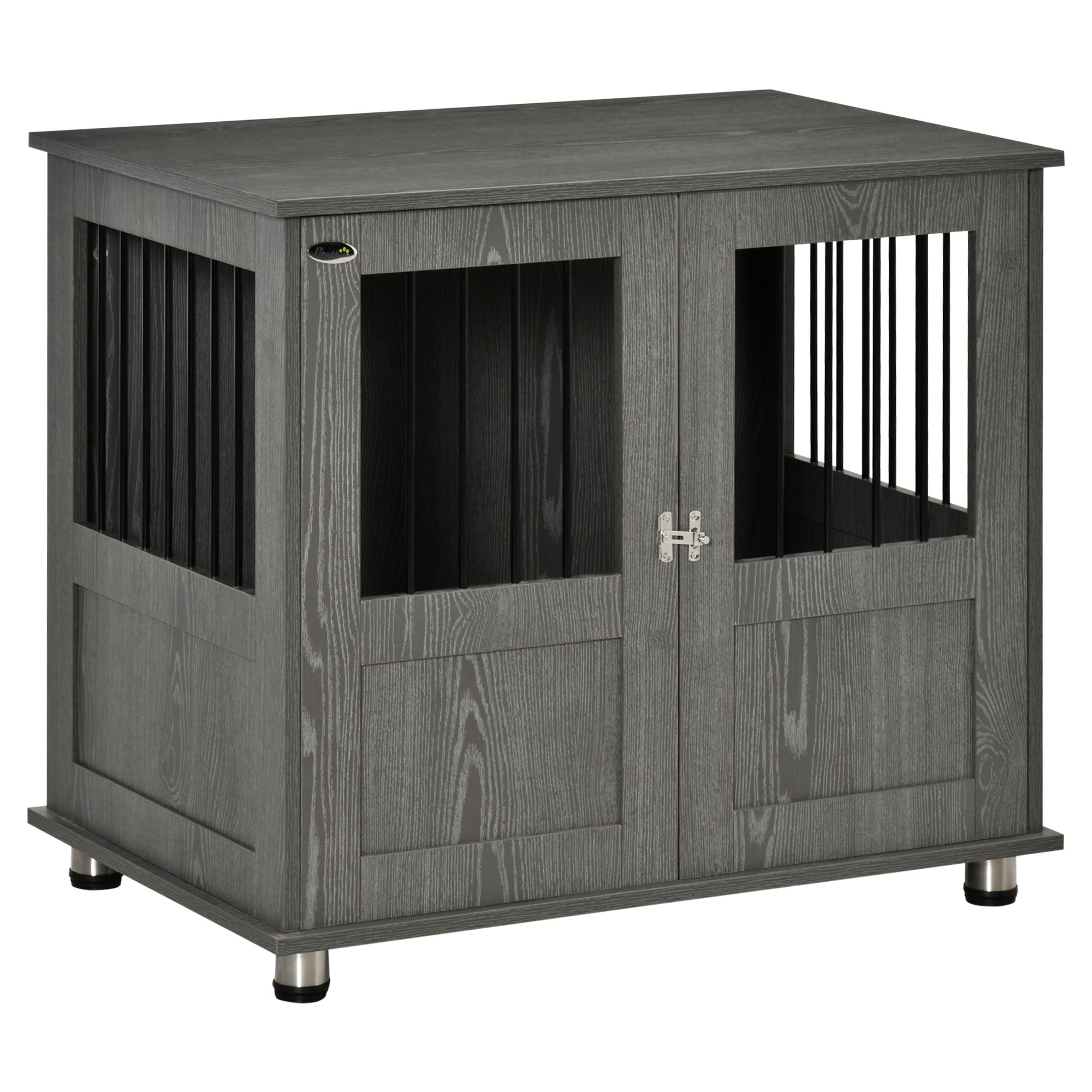 PawHut Pet Kennel End Table, Dog Crate Furniture for Small and Medium Dogs, Indoor Animal Cage with Magnetic Door, Grey