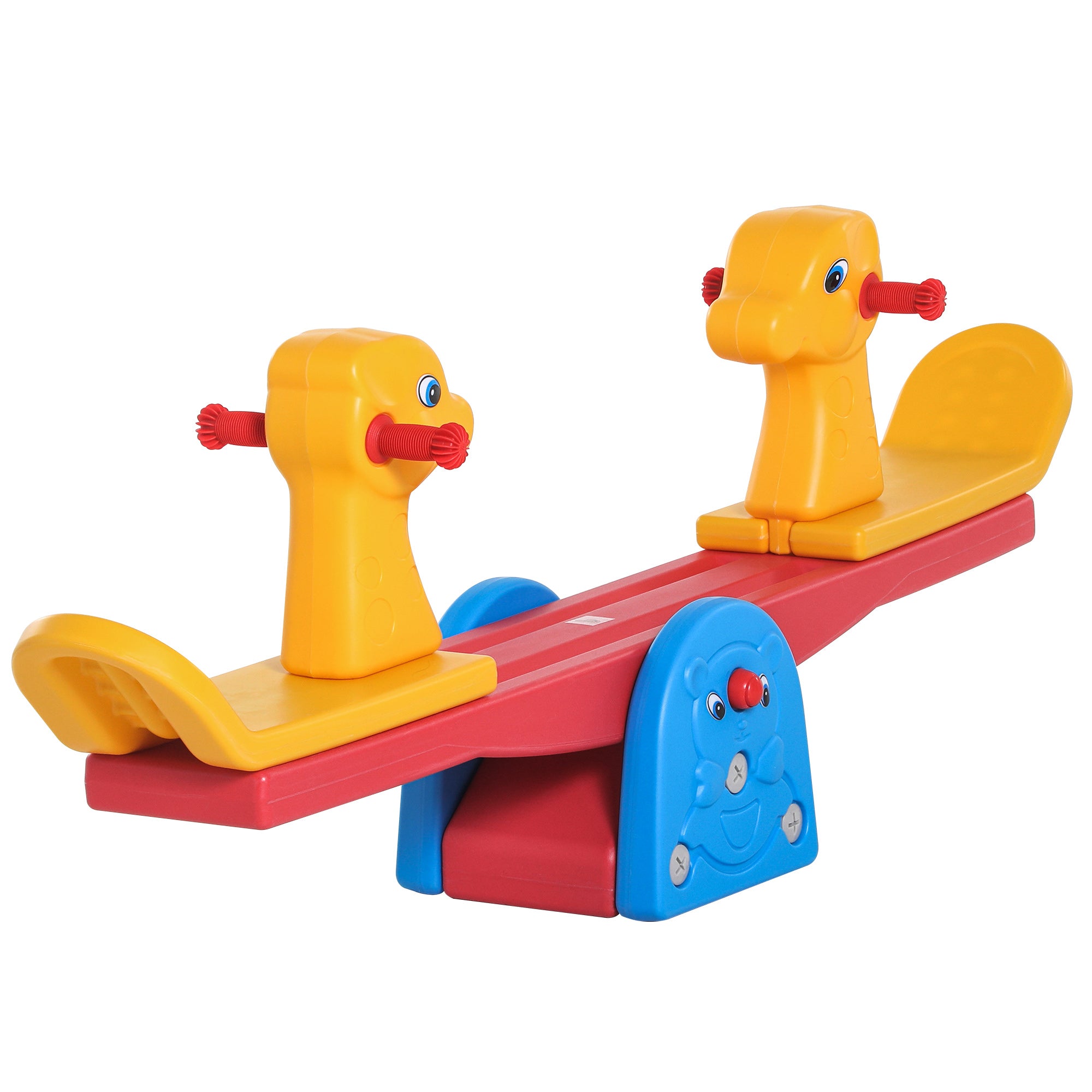 HOMCOM Kids Seesaw Safe Teeter Totter 2 Seats with Easy-Grip Handles, 360 Degrees Rotating Safe, Backyard Equipment, for 1-4 years old Multicolor