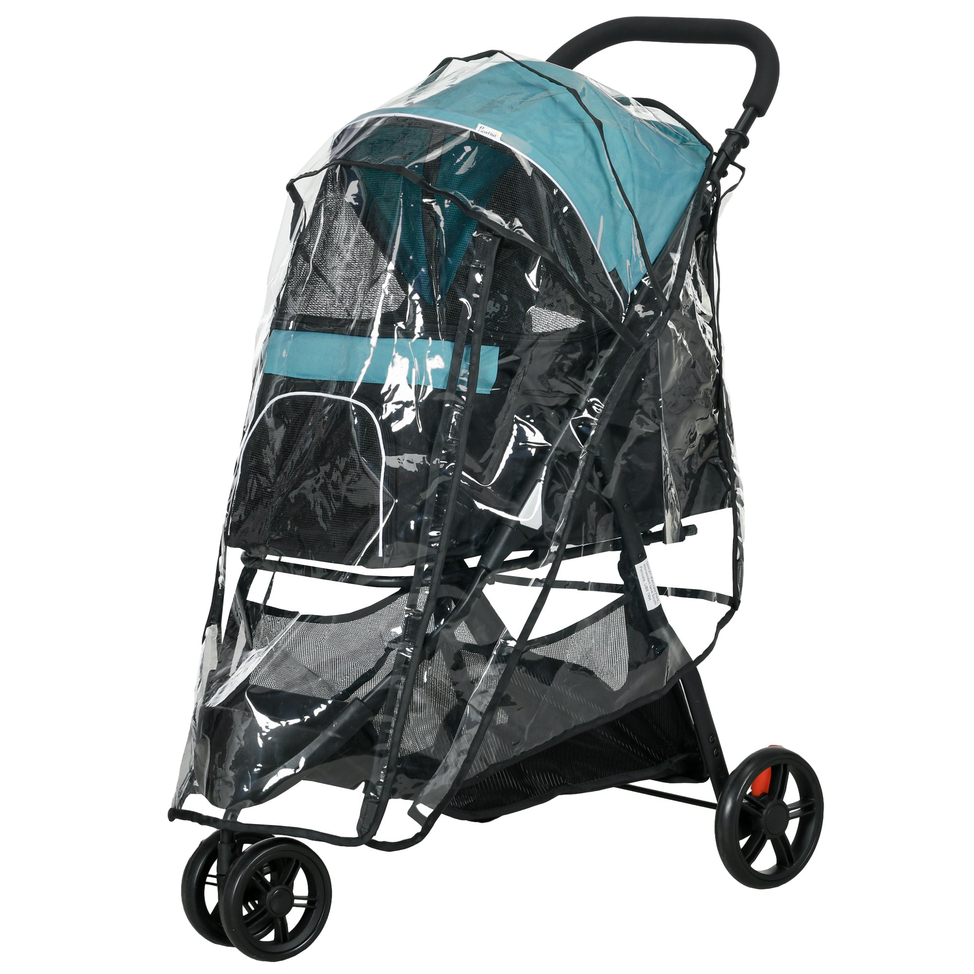 PawHut Foldable Pet Stroller, XS/S-Sized Dogs, with Rain Cover, Easy Storage, Dark Green