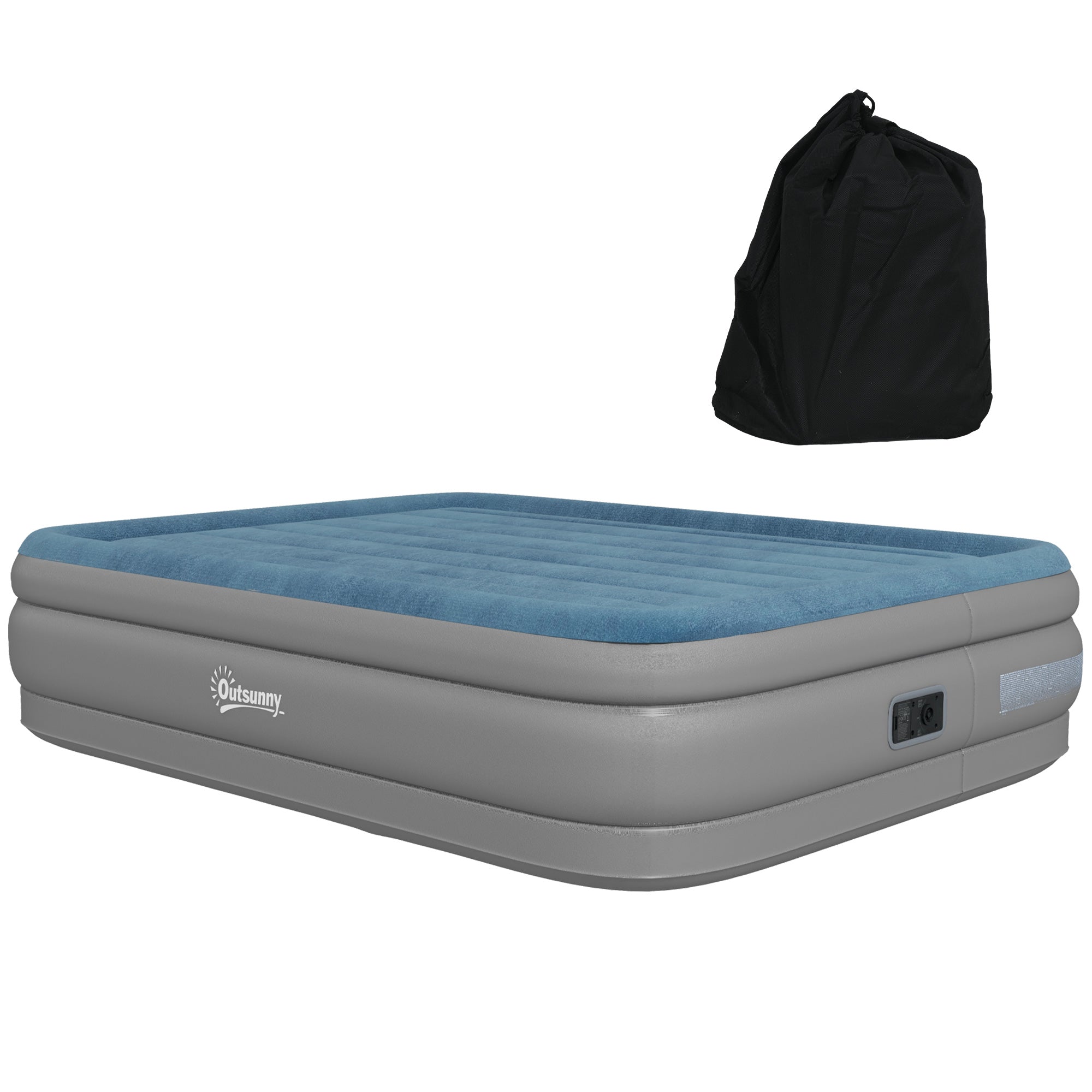 Outsunny Inflatable Slumber: Queen-Size Air Bed with Integrated Pump & Storage Bag