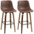 HOMCOM Bar Stools Set of 2, Breakfast Bar Chairs, PU Leather Upholstered Kitchen Stools w/ Backs, Wood Legs for 89-99cm Bar Table, Brown