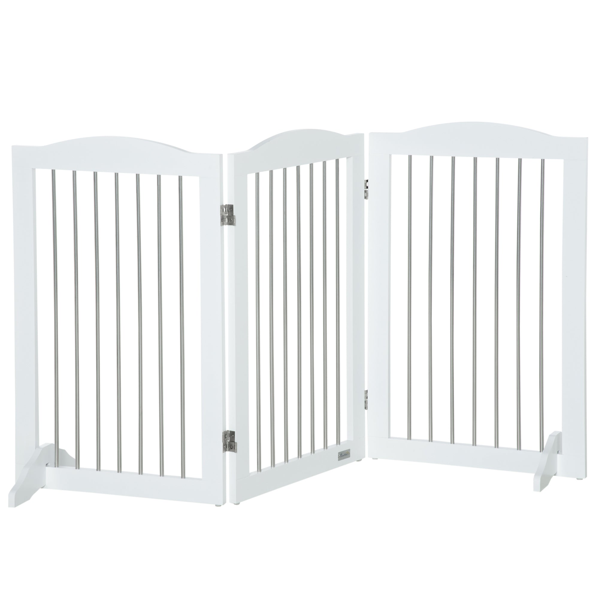 PawHut Foldable Dog Gate, Wooden Freestanding Pet Gate with 2 Support Feet, Dog Barrier for Doorways, Stairs, Halls - White