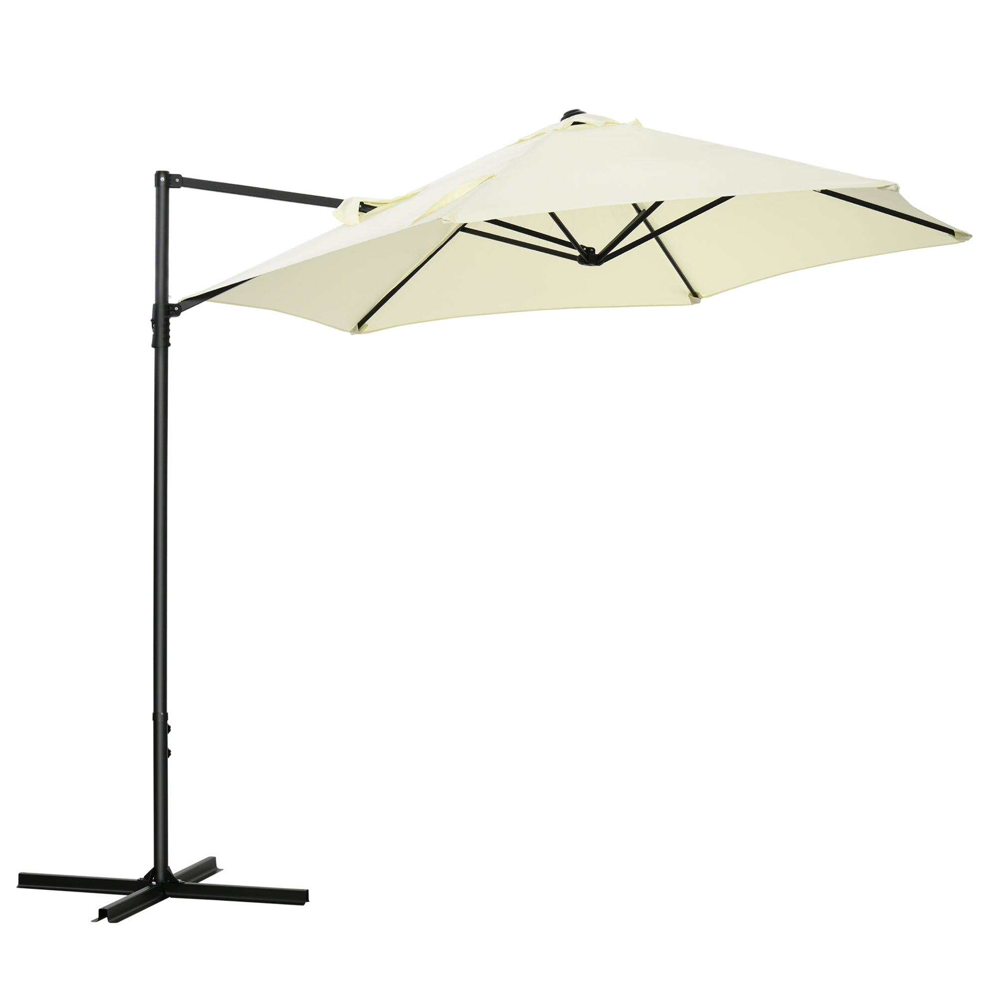 Outsunny Cantilever Garden Parasol with 360° Rotation, Offset Roma Patio Umbrella, Sun Shade Canopy with Cross Base, Beige