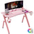 HOMCOM Gaming Desk Racing Style Home Office Ergonomic Computer Table Workstation with RGB LED Lights, Controller Rack & Cable Management, Pink