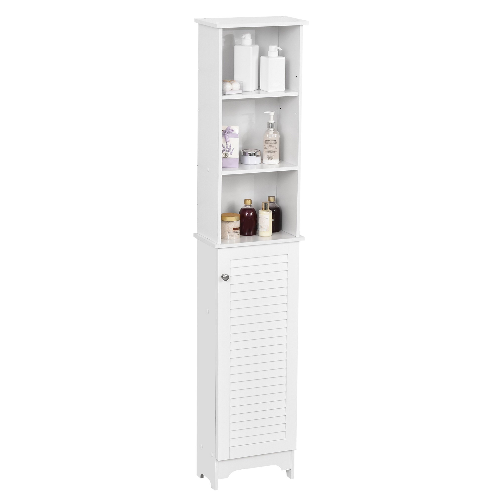 HOMCOM Freestanding Tallboy Bathroom Storage Cabinet w/ 6 Shelves Cupboard Tower Organisation Home Bathroom Furniture White