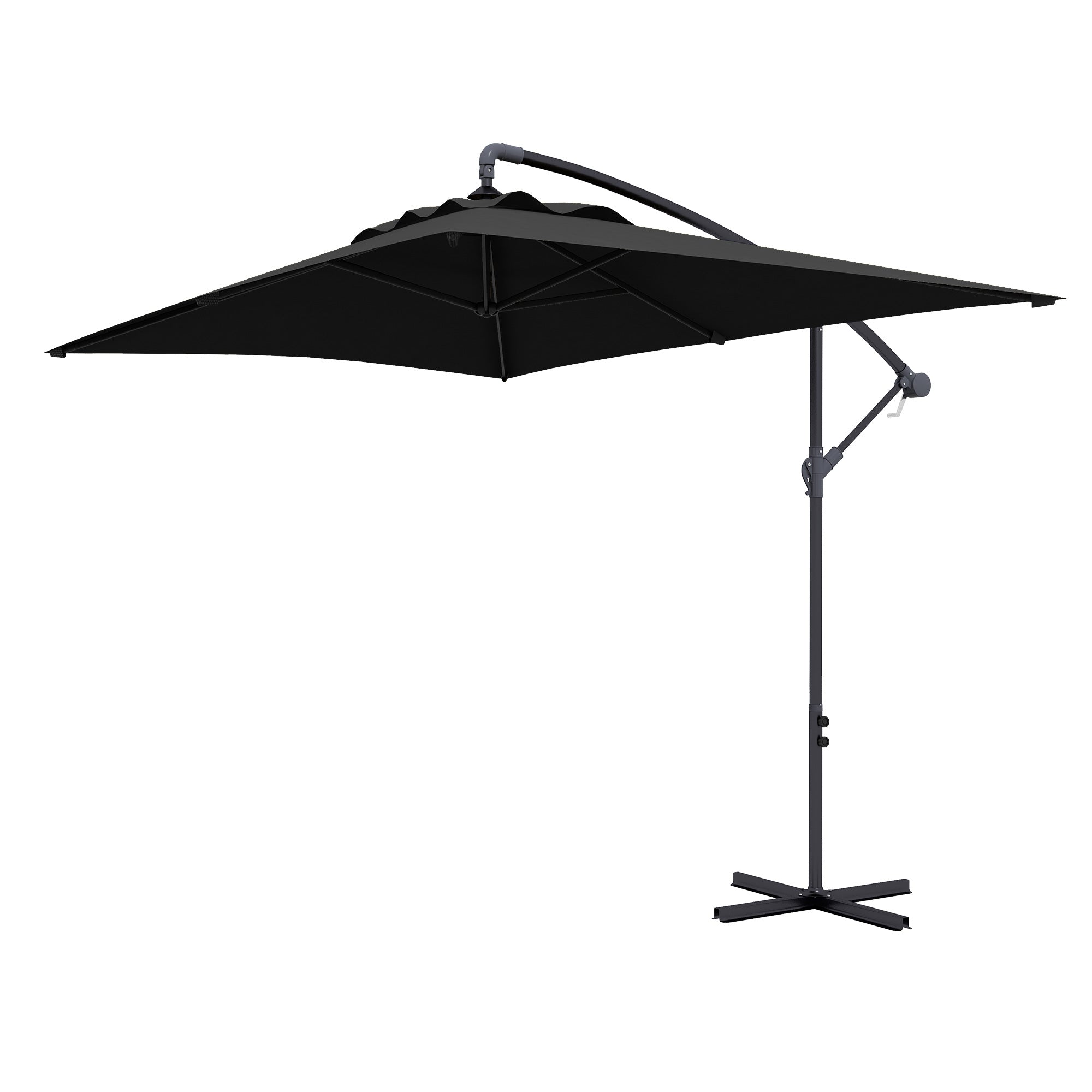 Outsunny 3x2m Cantilever Banana Parasol: Rectangular Umbrella with 6 Ribs & Crank Handle, Black