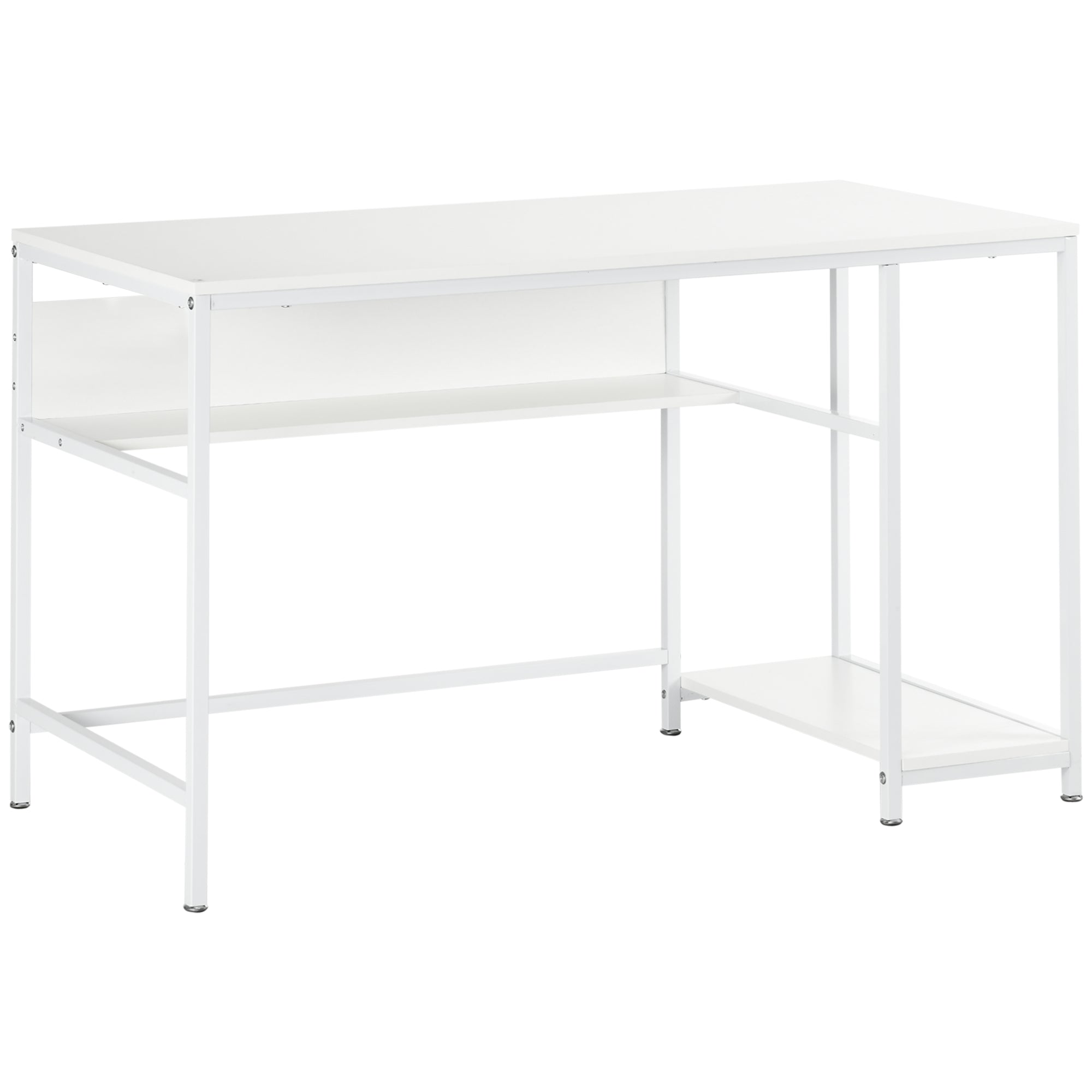 HOMCOM Compact Computer Desk, Small Writing Study Table, Home Office PC Workstation with Storage Shelf, White