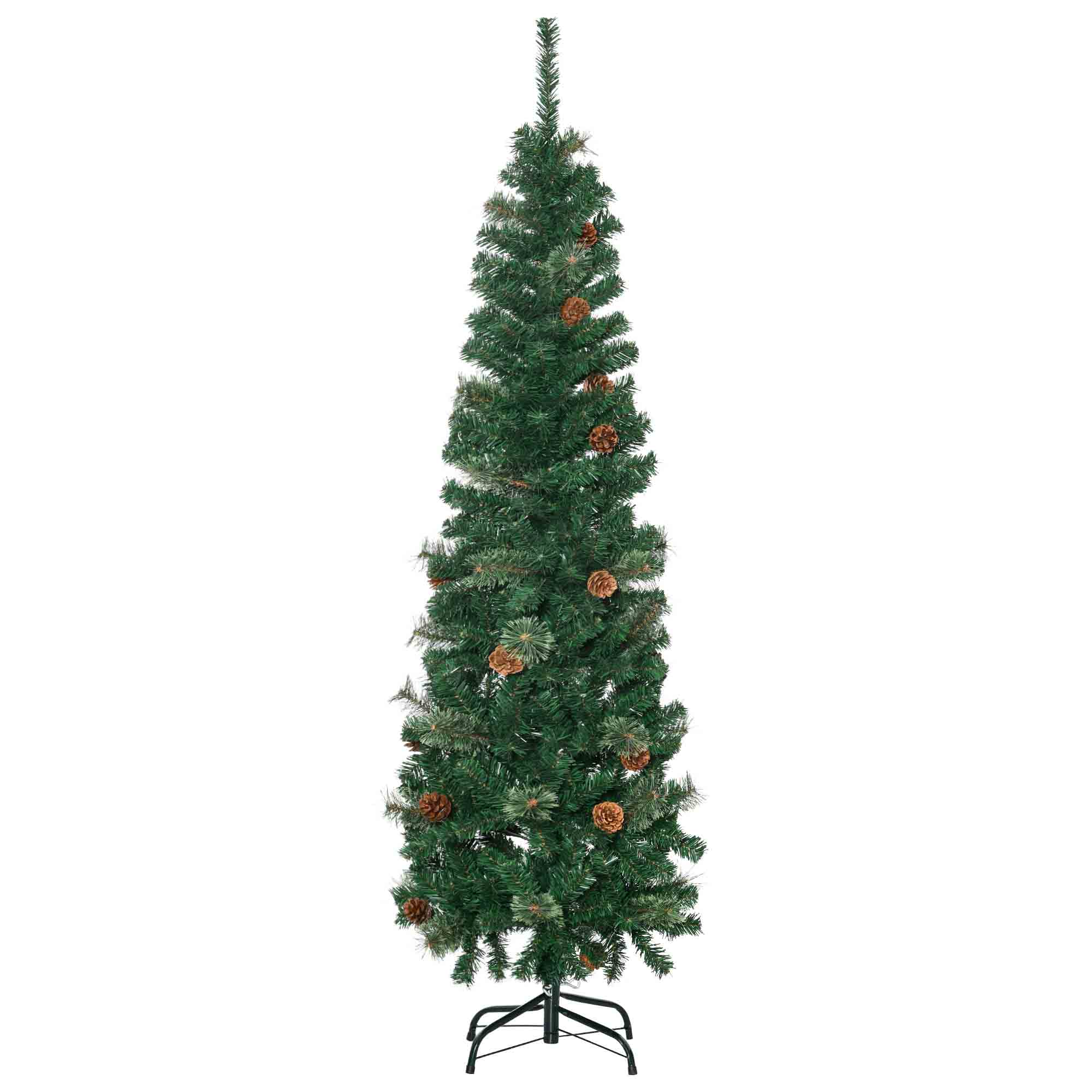 HOMCOM 5.5' Tall Pencil Slim Artificial Christmas Tree with Realistic Branches, 412 Tip Count and 21 Pine Cones, Pine Needles Tree, Xmas Decoration