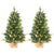 HOMCOM 2 Pieces 3ft Prelit Artificial Christmas Tree with LED Light and 291 Tips, Concrete Base, Tabletop Xmas Tree with Pine Cones and Red Berries, Green