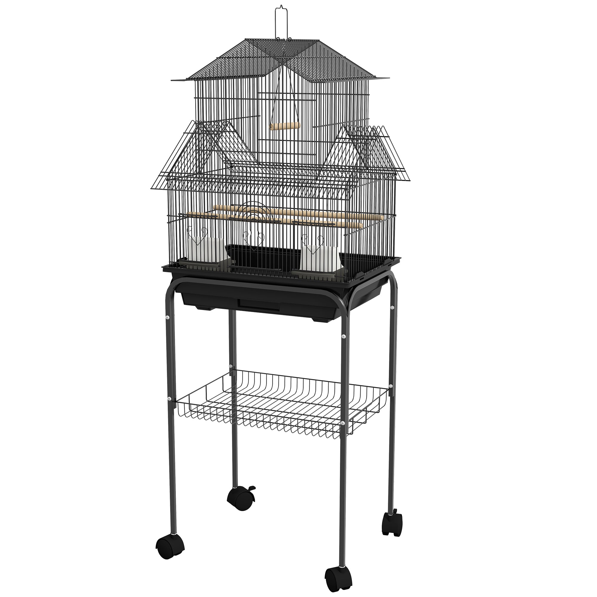 PawHut Bird Cage with Stand, Swing Perch and Food Tray, Metal Aviary for Finch Canary Budgie, 50.5 x 40 x 63cm, Black