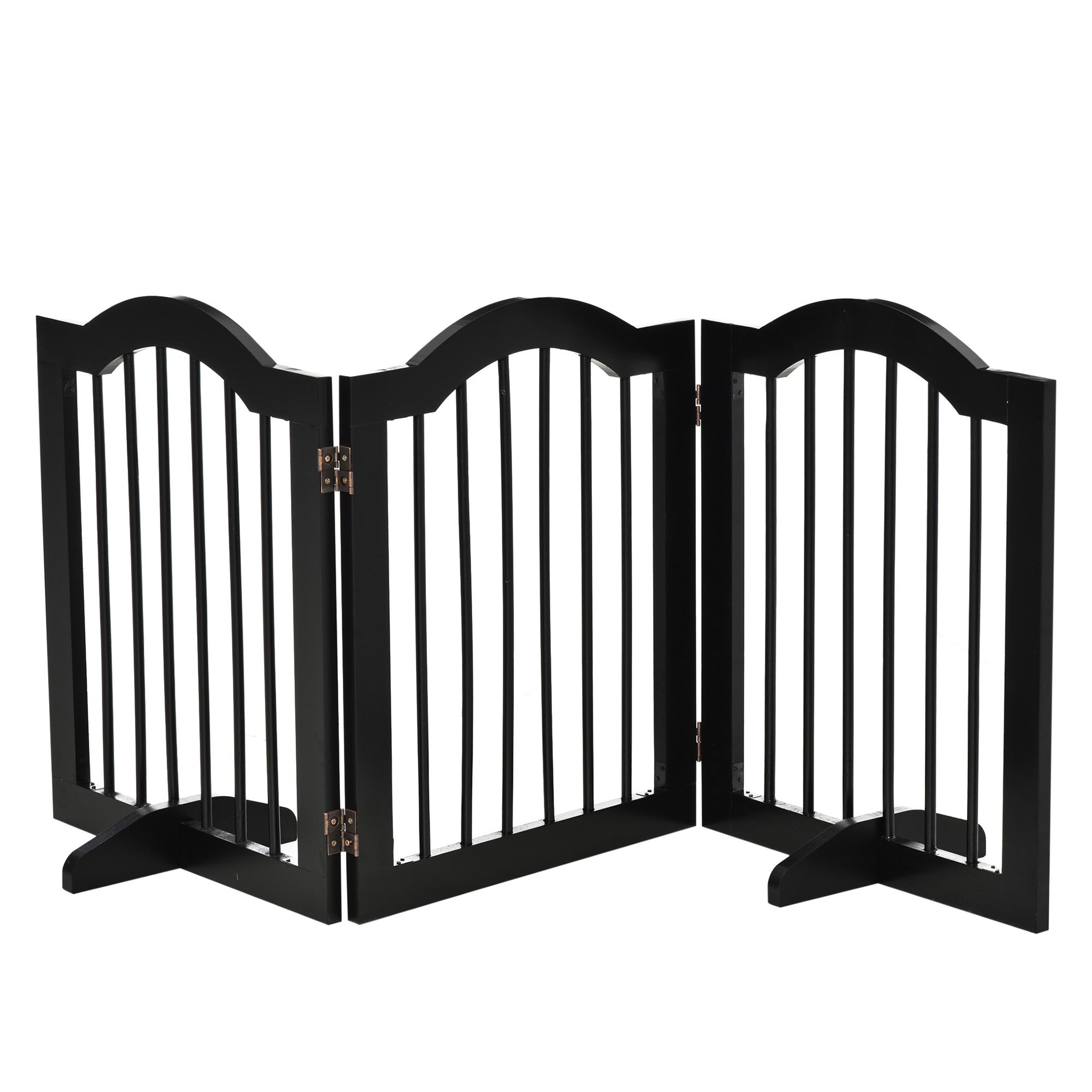 PawHut Freestanding Dog Gate, Wooden Foldable Pet Fence, Safety Barrier for House Doorway Stairs, with Support Feet, Small, Black